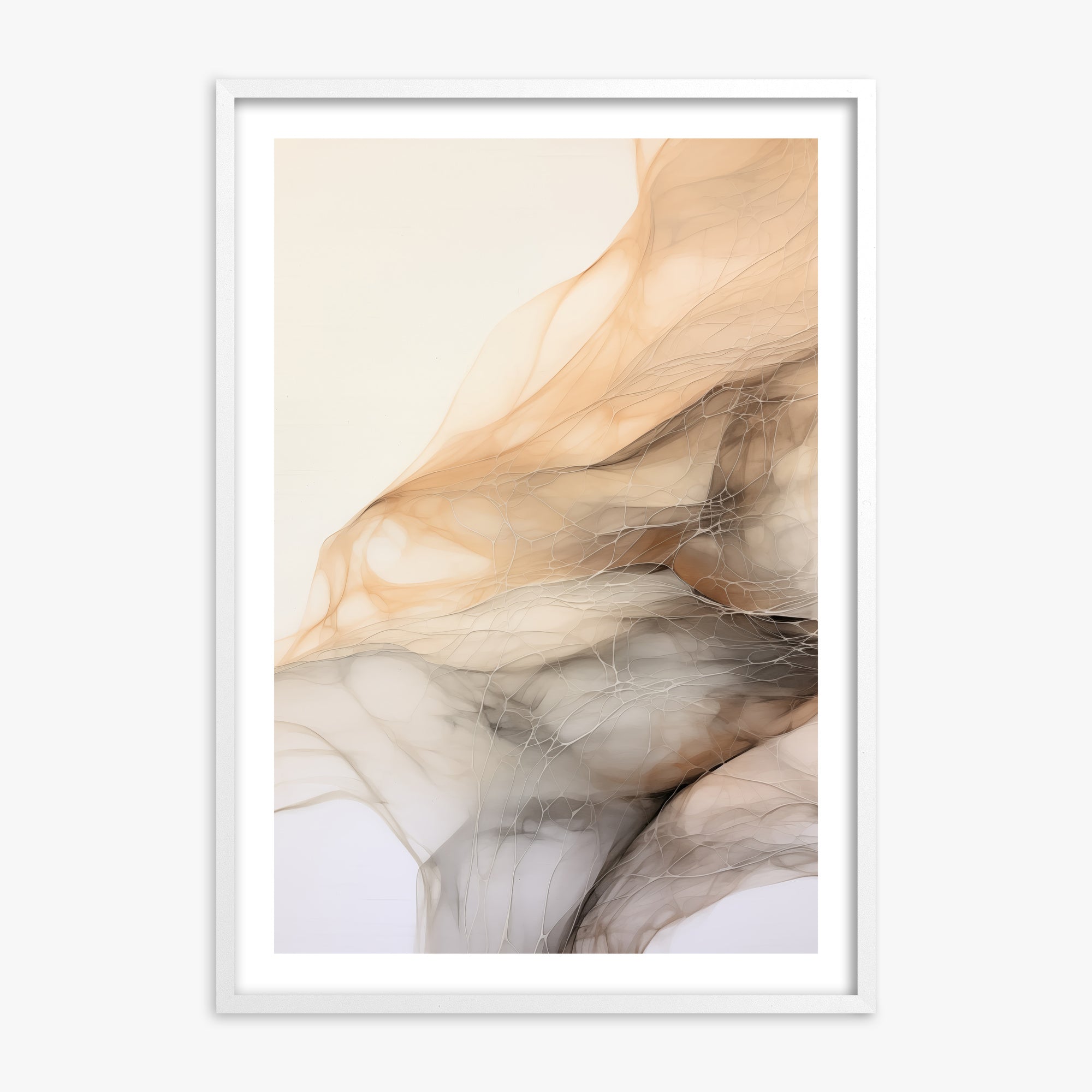 Sepia Vein Web, White Framed Poster With White Frame
