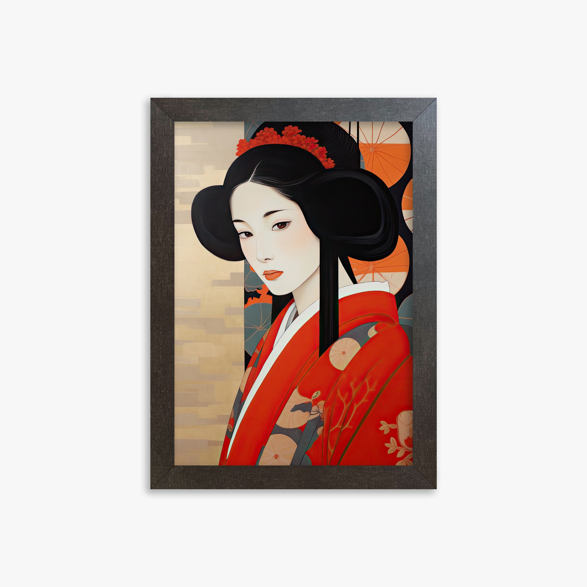 Crimson Blossom Elegance, 21x30cm Framed Poster With Espresso Frame