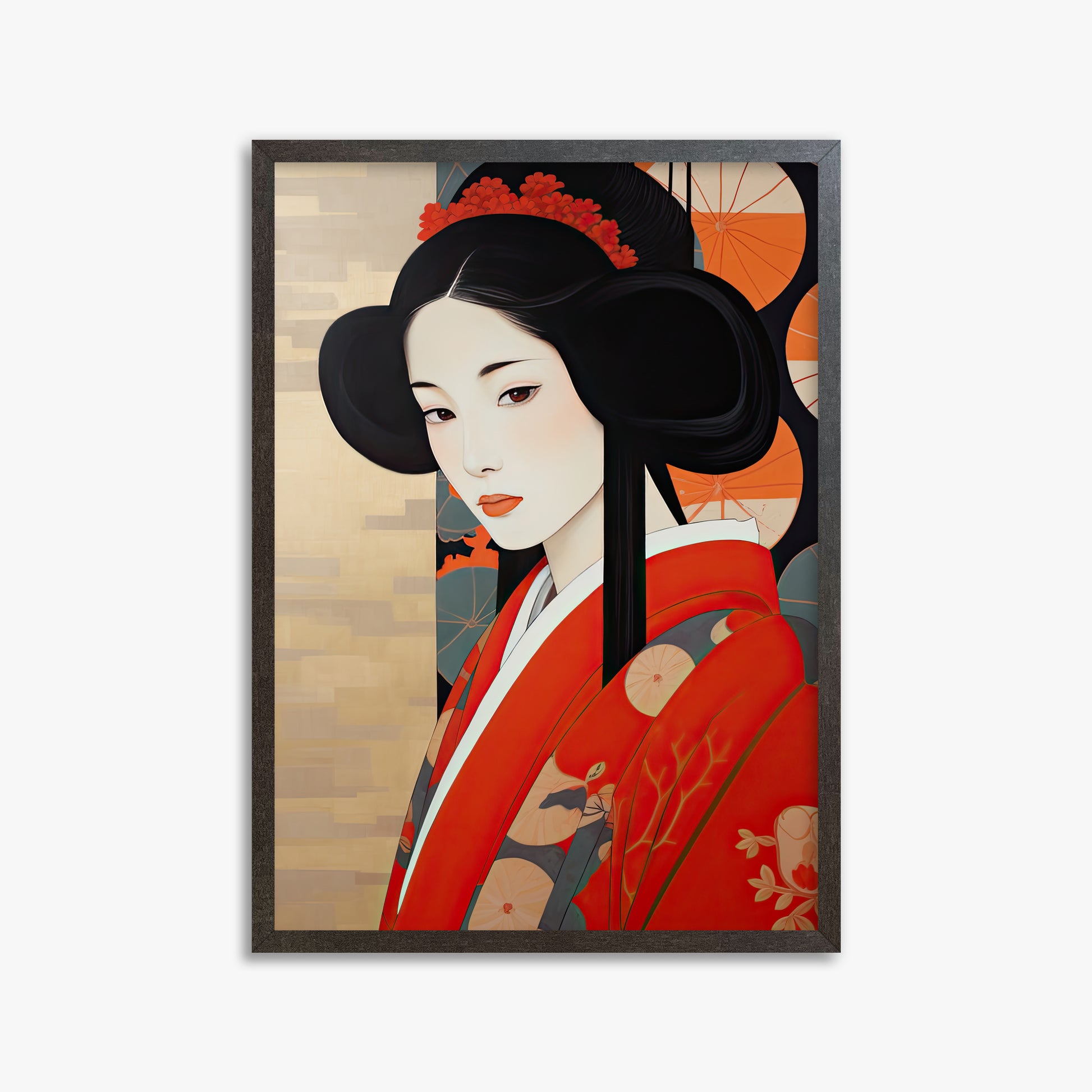 Crimson Blossom Elegance, 50x70cm Framed Poster With Espresso Frame