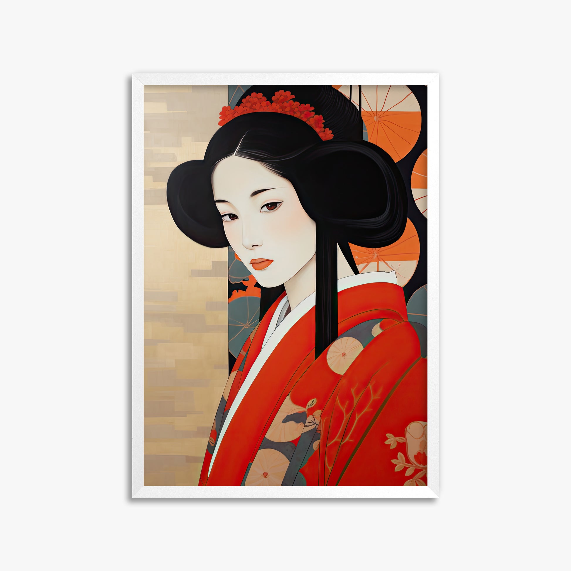 Crimson Blossom Elegance, 50x70cm Framed Poster With White Frame