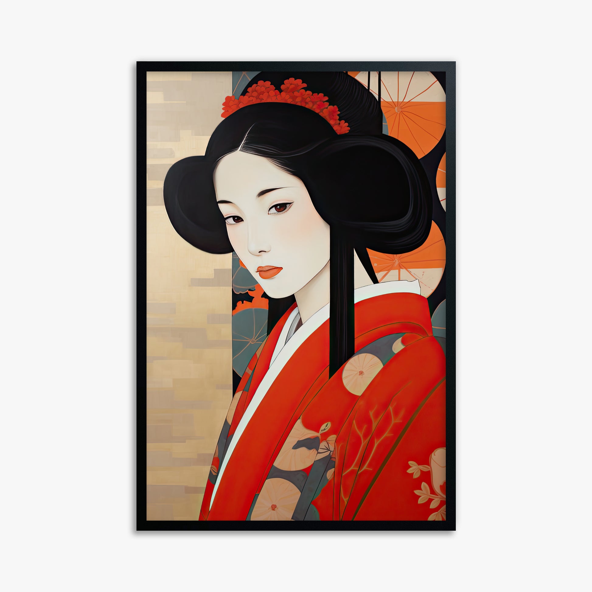 Crimson Blossom Elegance, 61x91cm Framed Poster With Black Frame