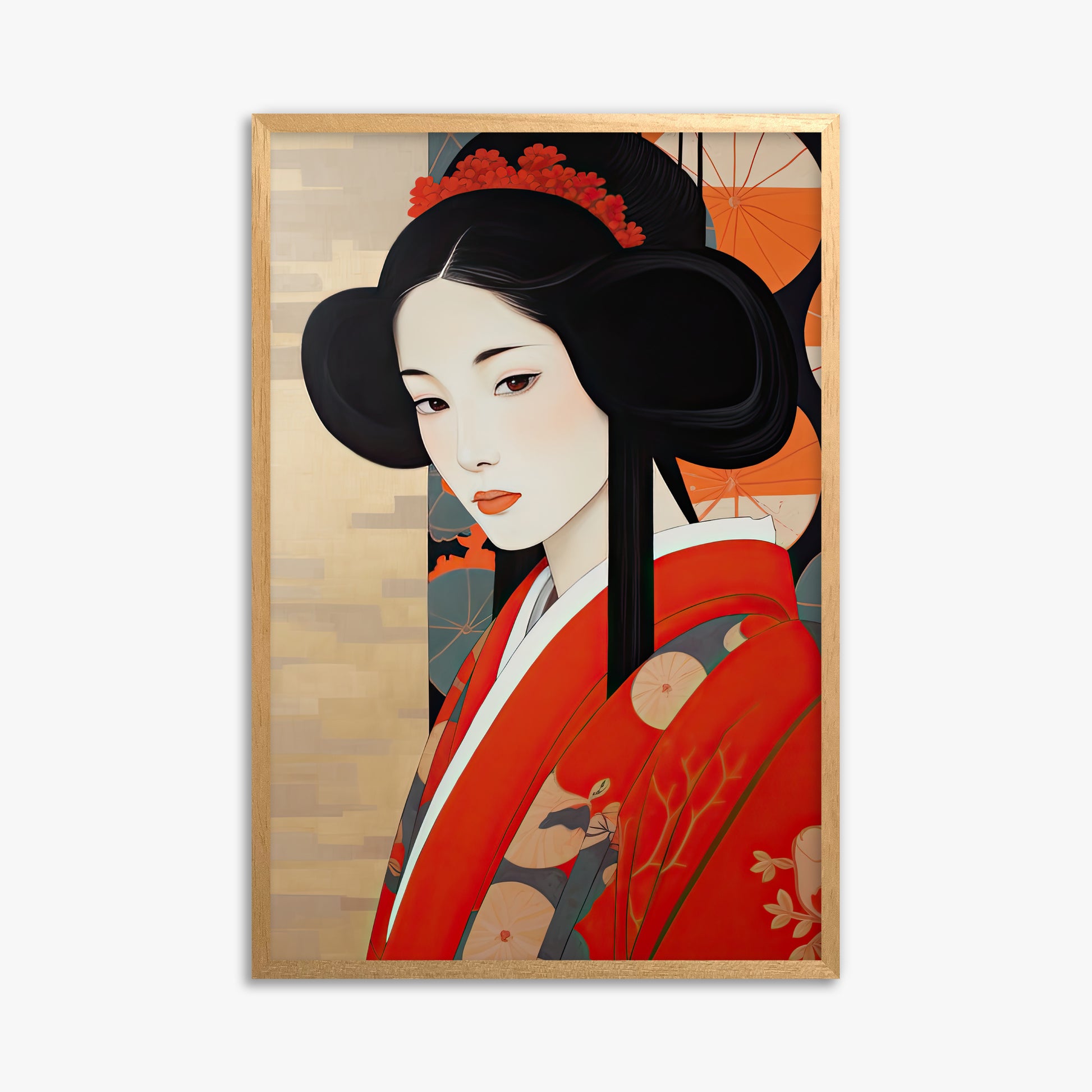 Crimson Blossom Elegance, 61x91cm Framed Poster With Oak Frame