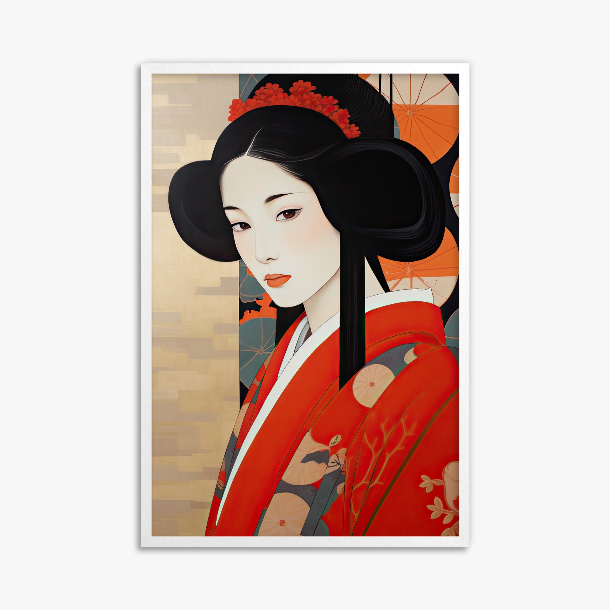 Crimson Blossom Elegance, 61x91cm Framed Poster With White Frame