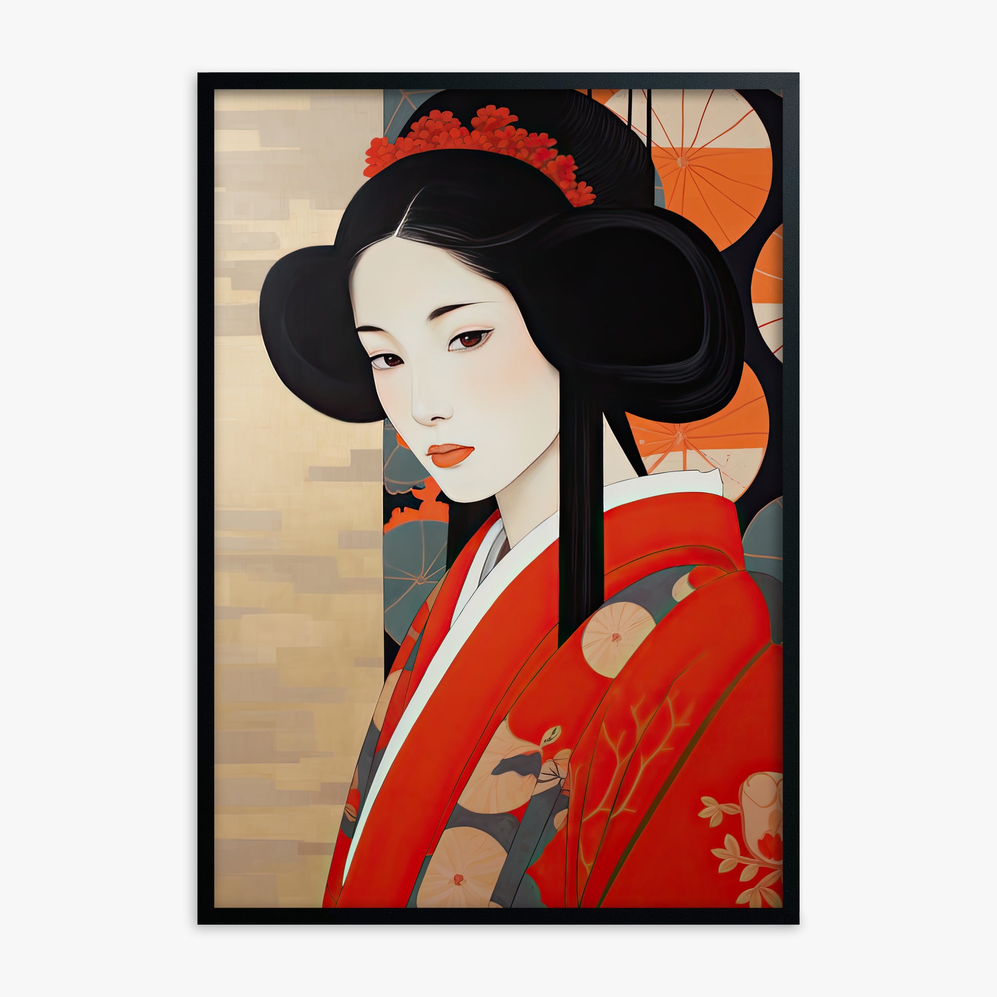 Crimson Blossom Elegance, Black Framed Poster With Black Frame