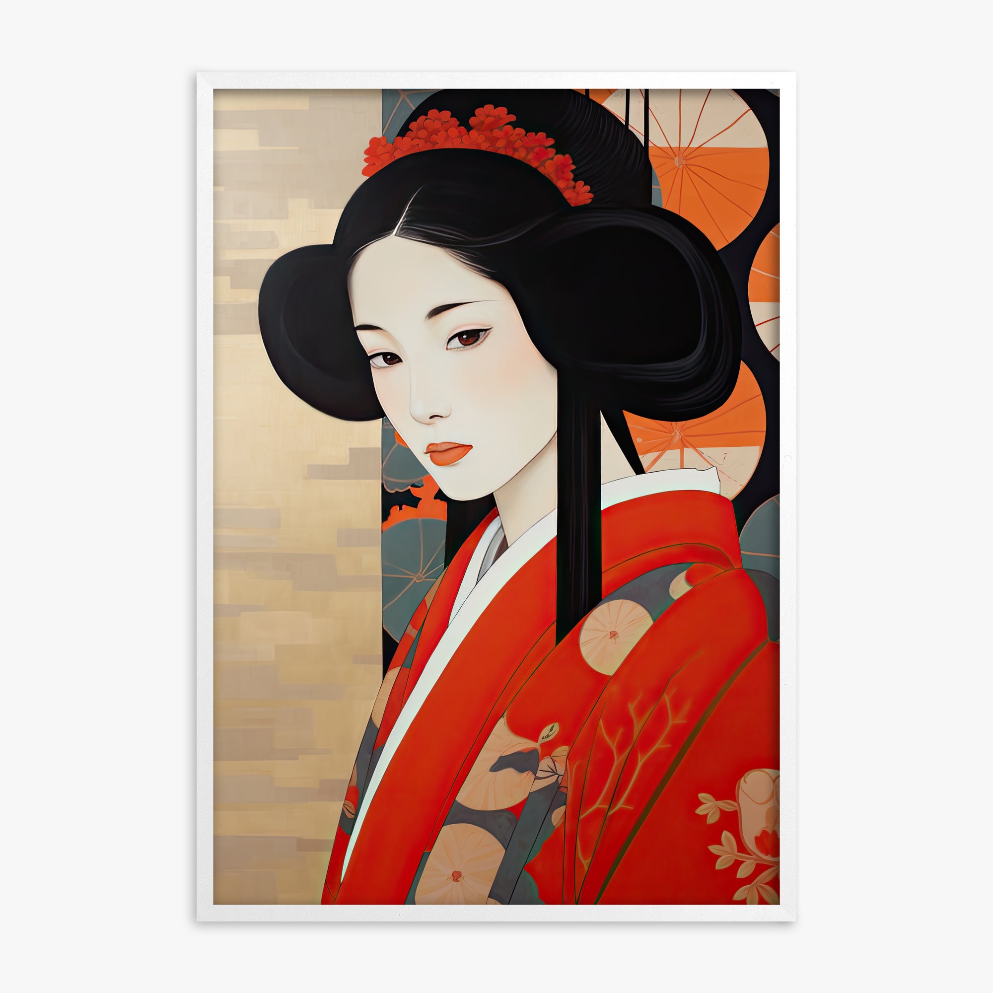 Crimson Blossom Elegance, White Framed Poster With White Frame