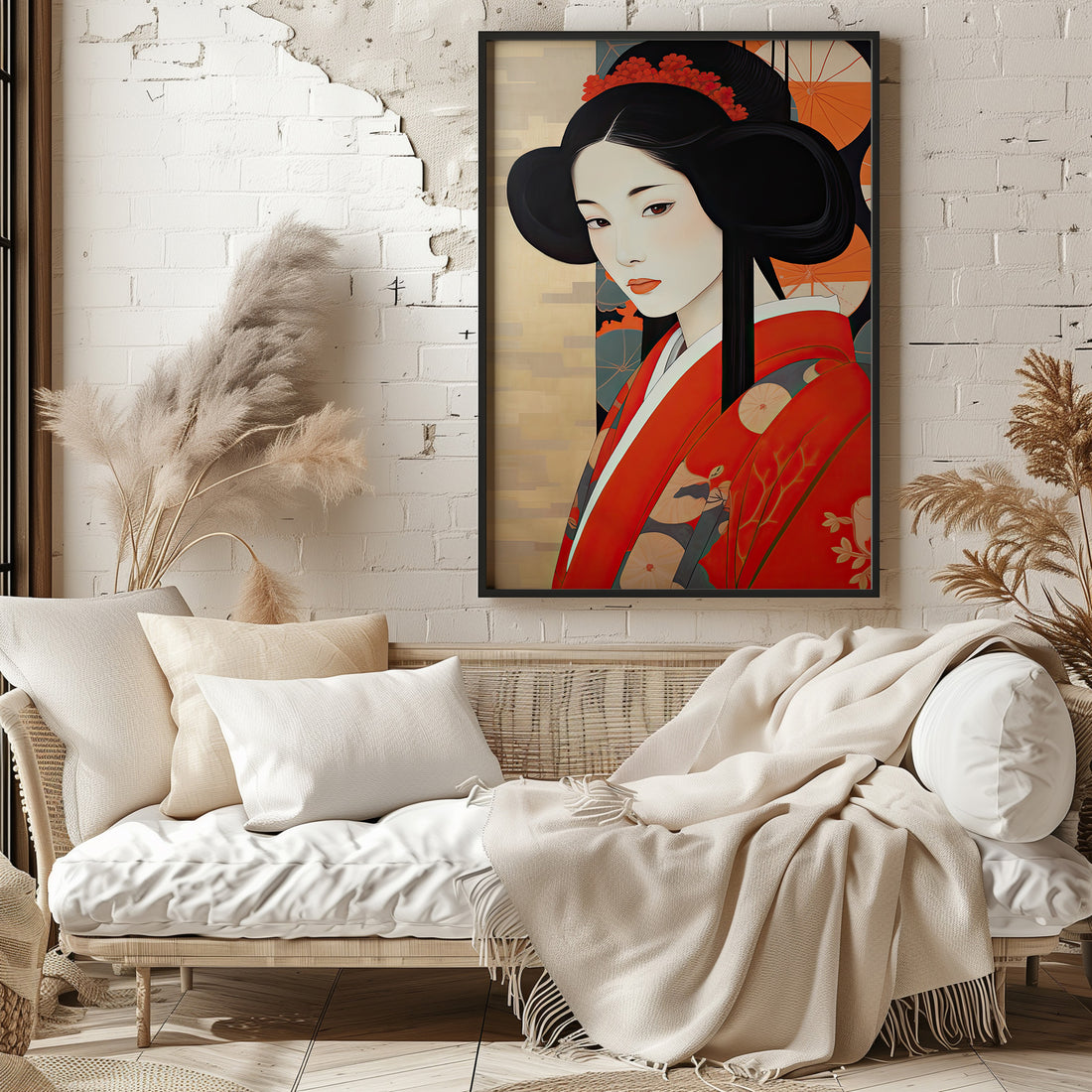 Crimson Blossom Elegance, 50x70cm Framed Poster With Black Frame
