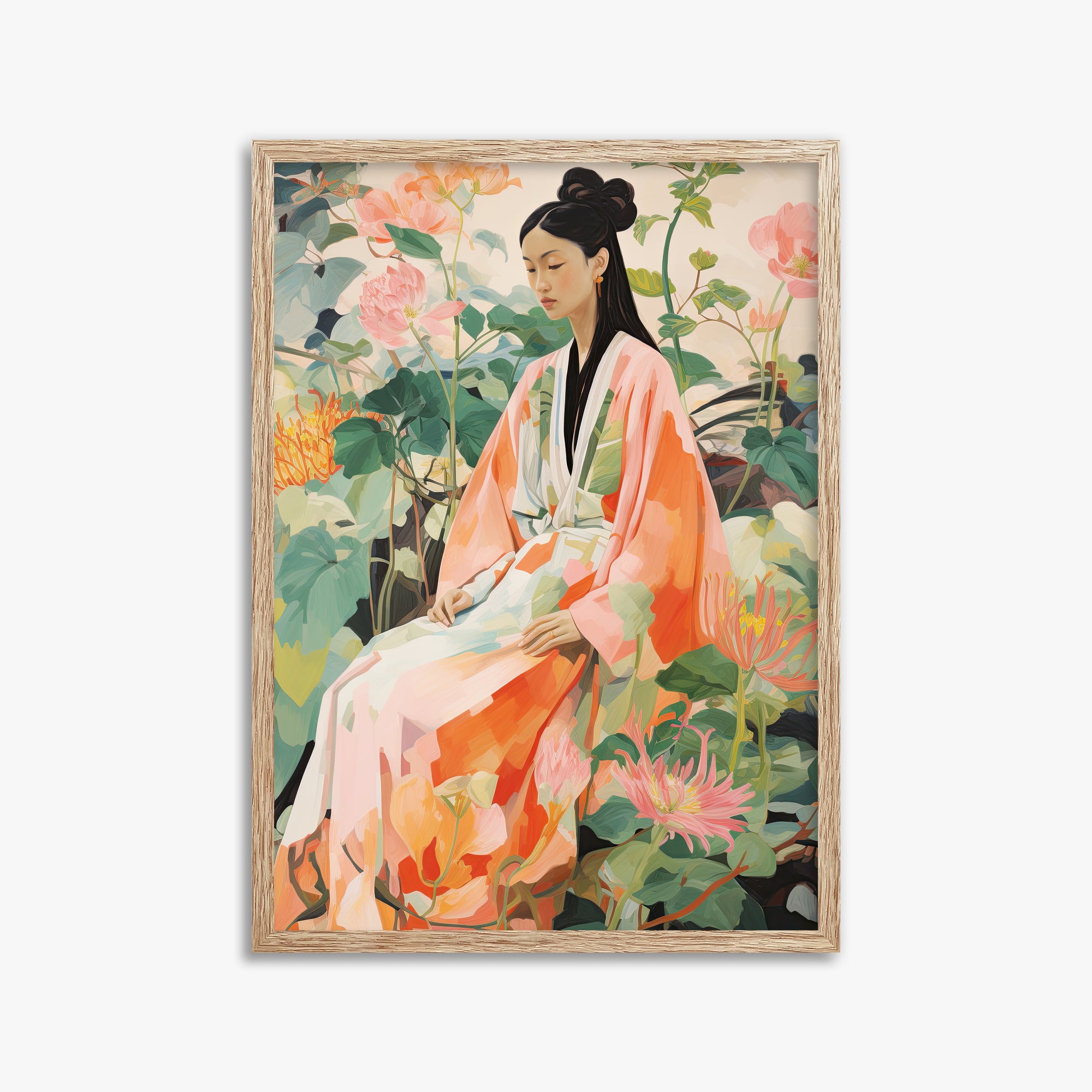 Blossom Reverie, 50x70cm Framed Poster With Raw Oak Frame