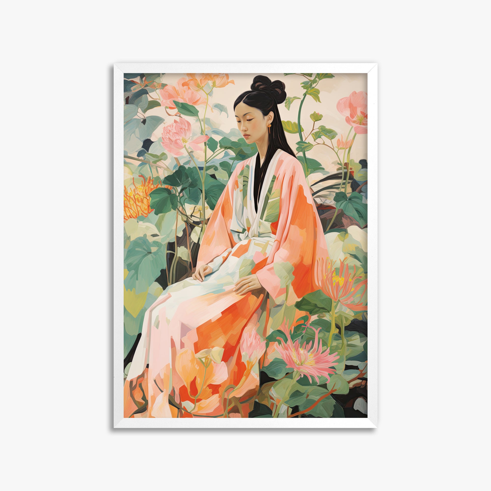 Blossom Reverie, 50x70cm Framed Poster With White Frame