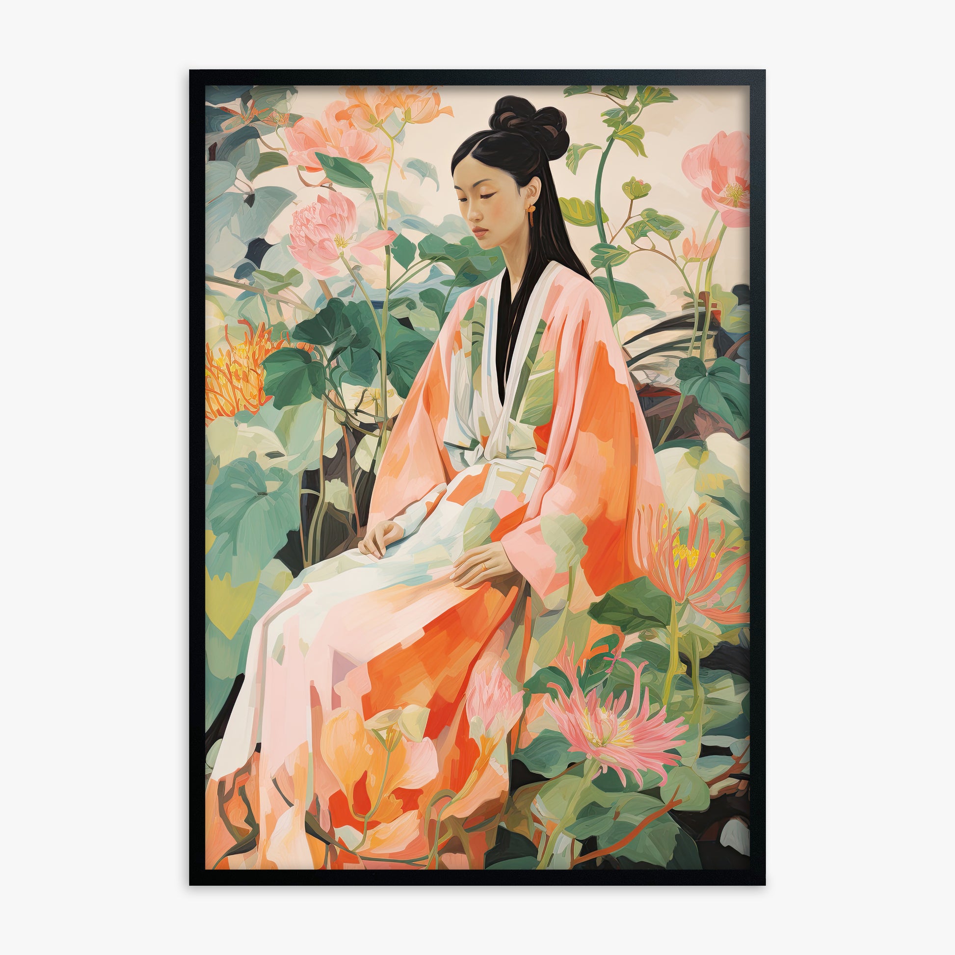 Blossom Reverie, Black Framed Poster With Black Frame