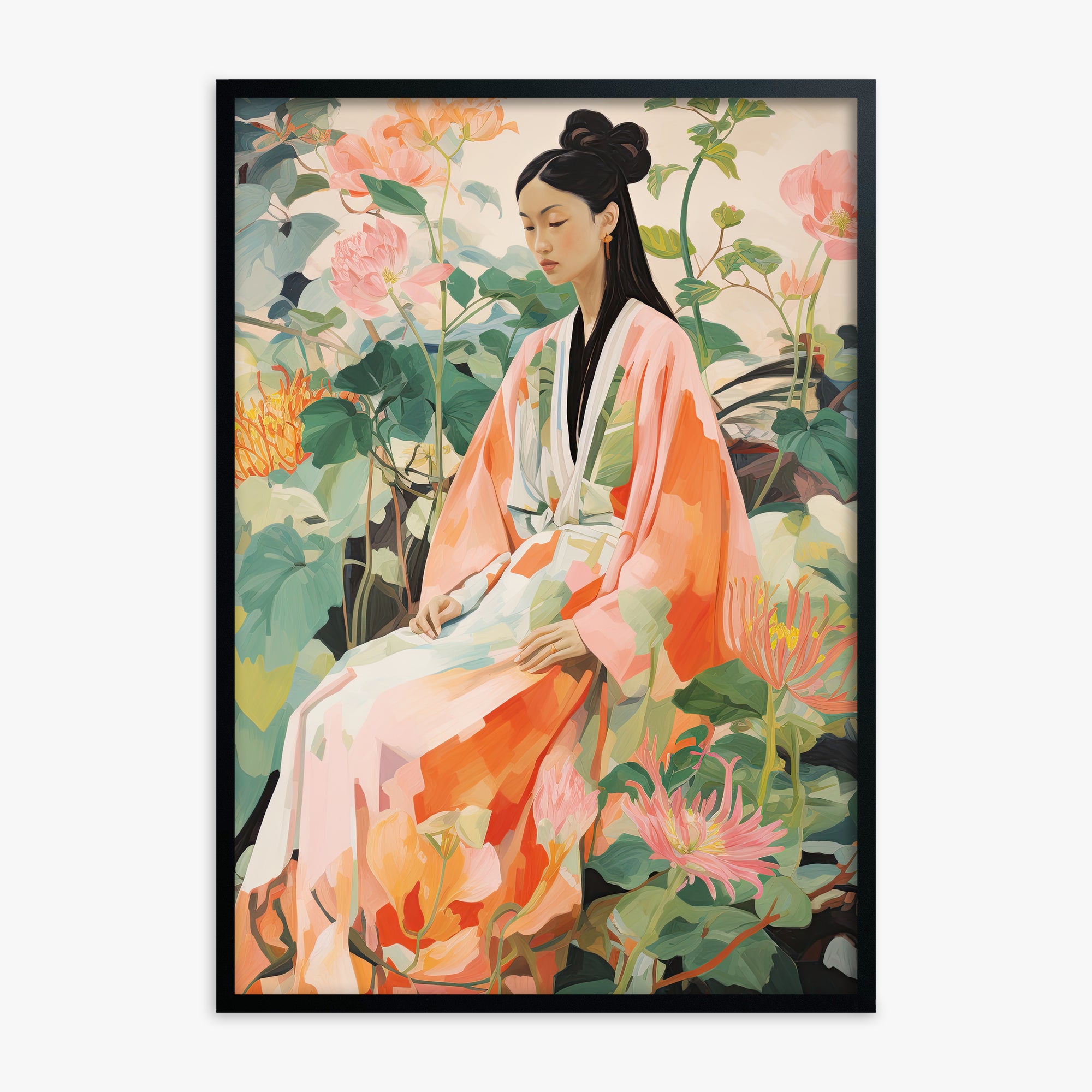 Blossom Reverie, Black Framed Poster With Black Frame