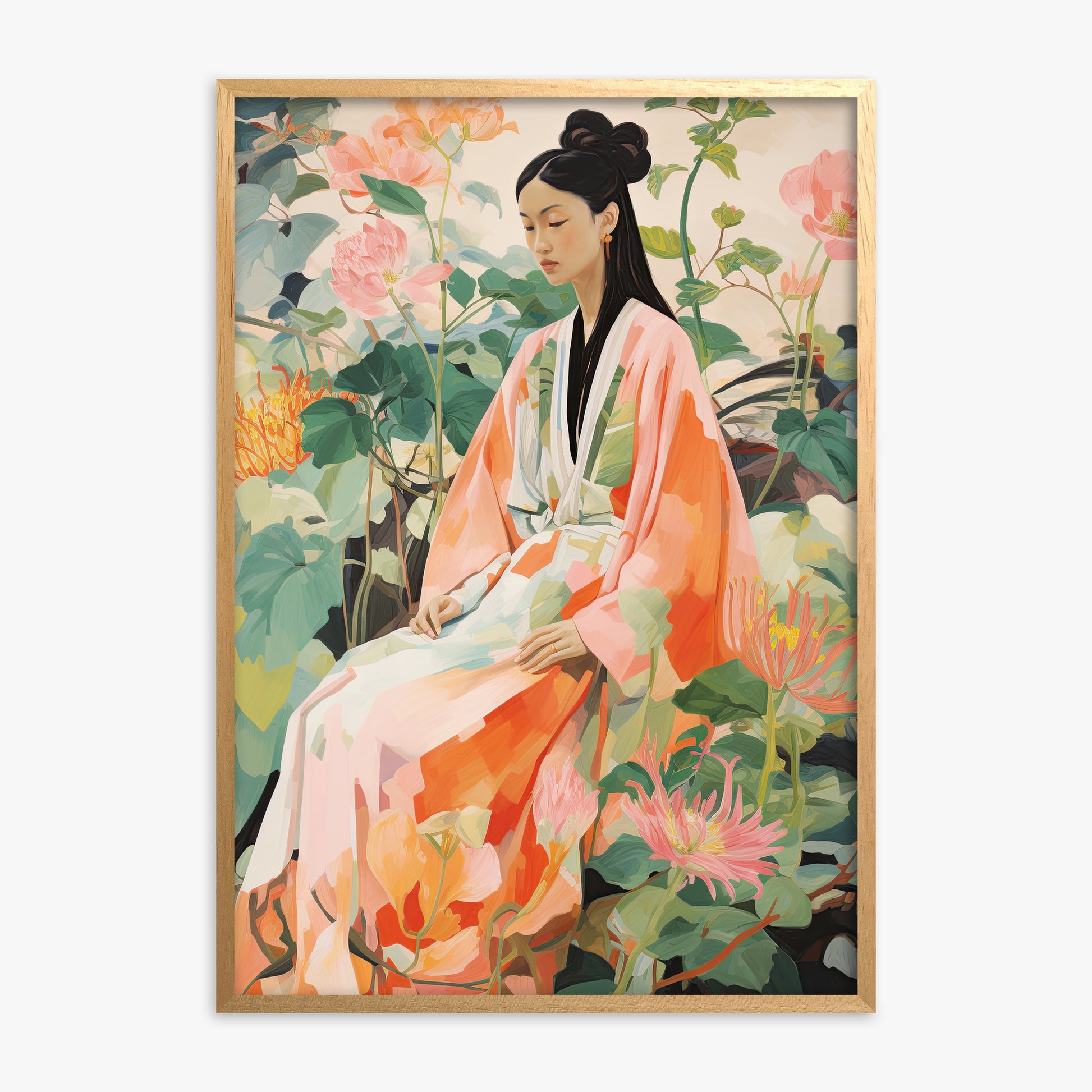 Blossom Reverie, Oak Framed Poster With Oak Frame