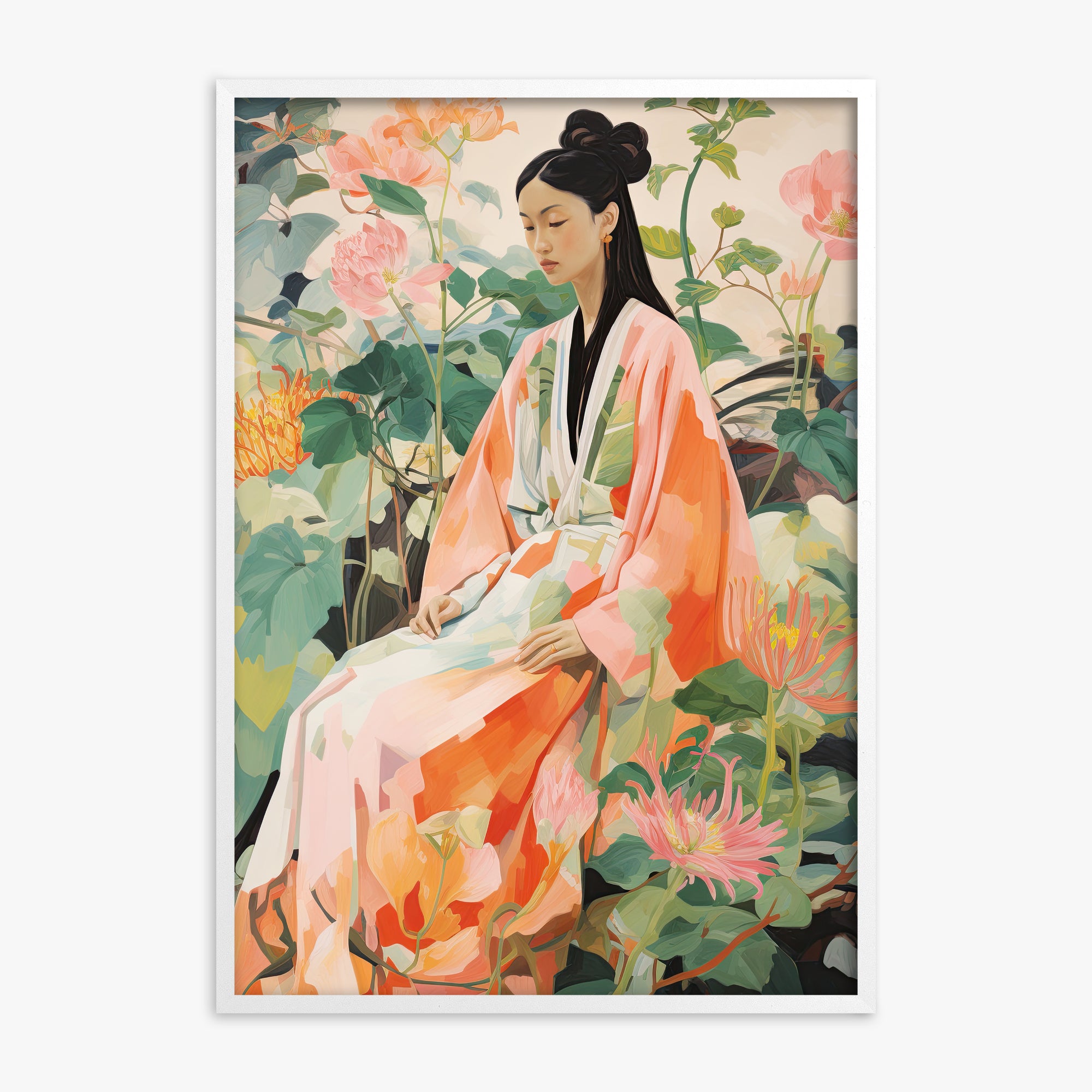 Blossom Reverie, White Framed Poster With White Frame