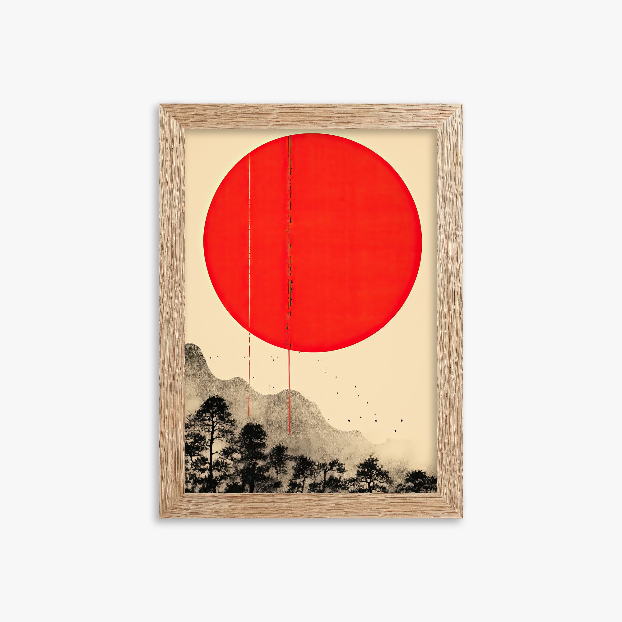 Scarlet Solitude, 21x30cm Framed Art Reproduction With Raw Oak Frame