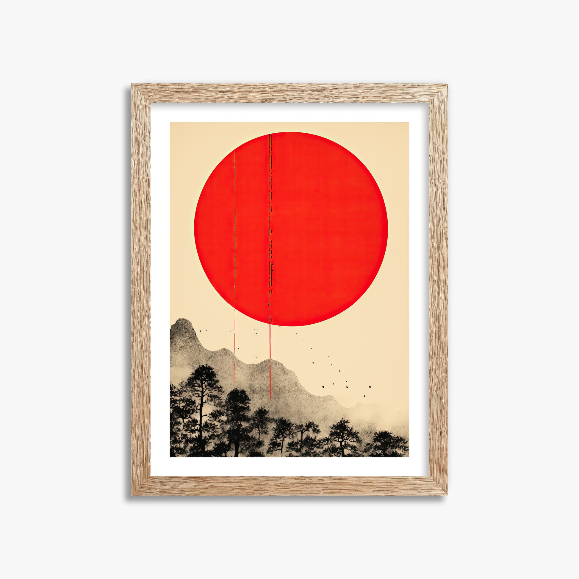 Scarlet Solitude, 30x40cm Framed Art Reproduction With Raw Oak Frame