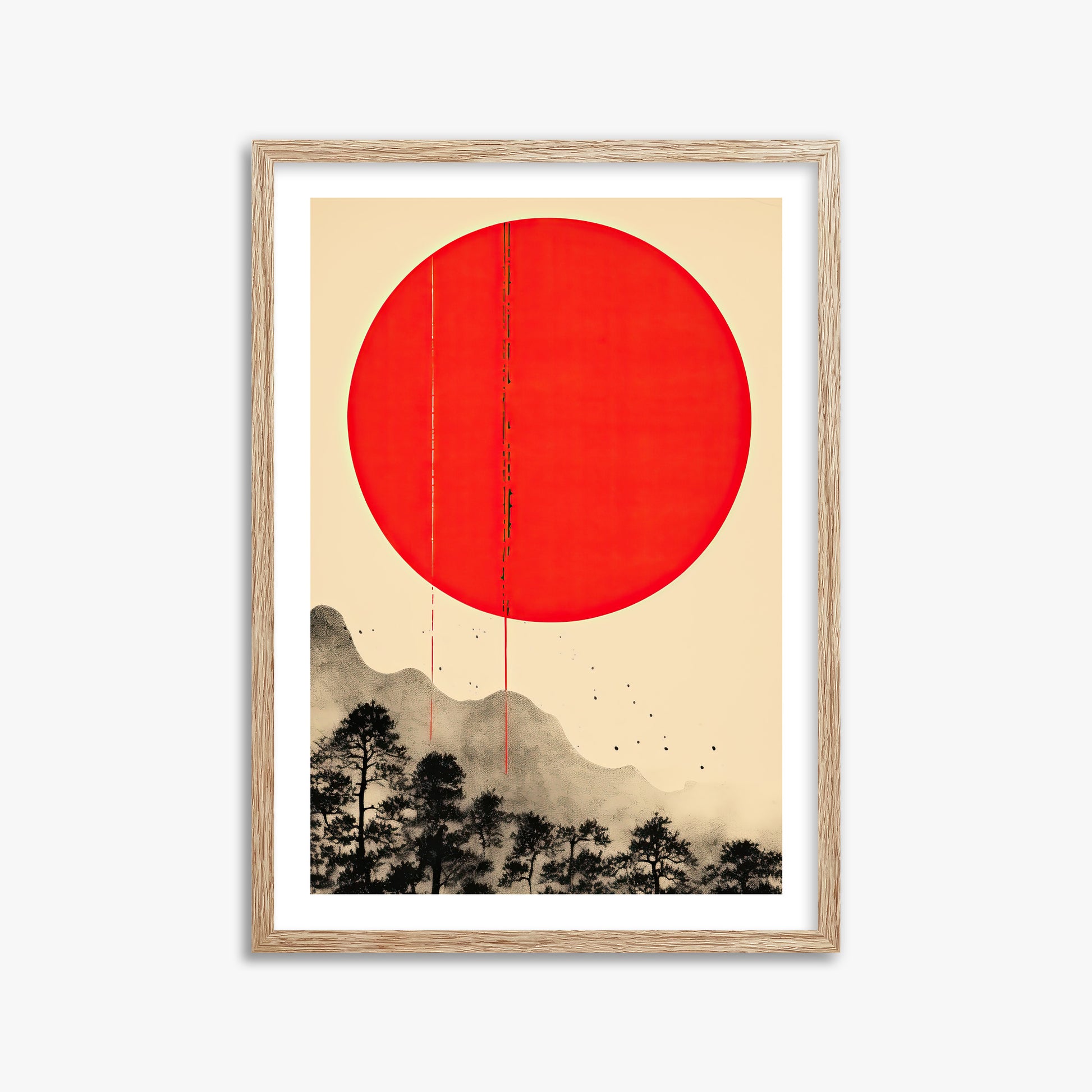 Scarlet Solitude, 50x70cm Framed Art Reproduction With Raw Oak Frame