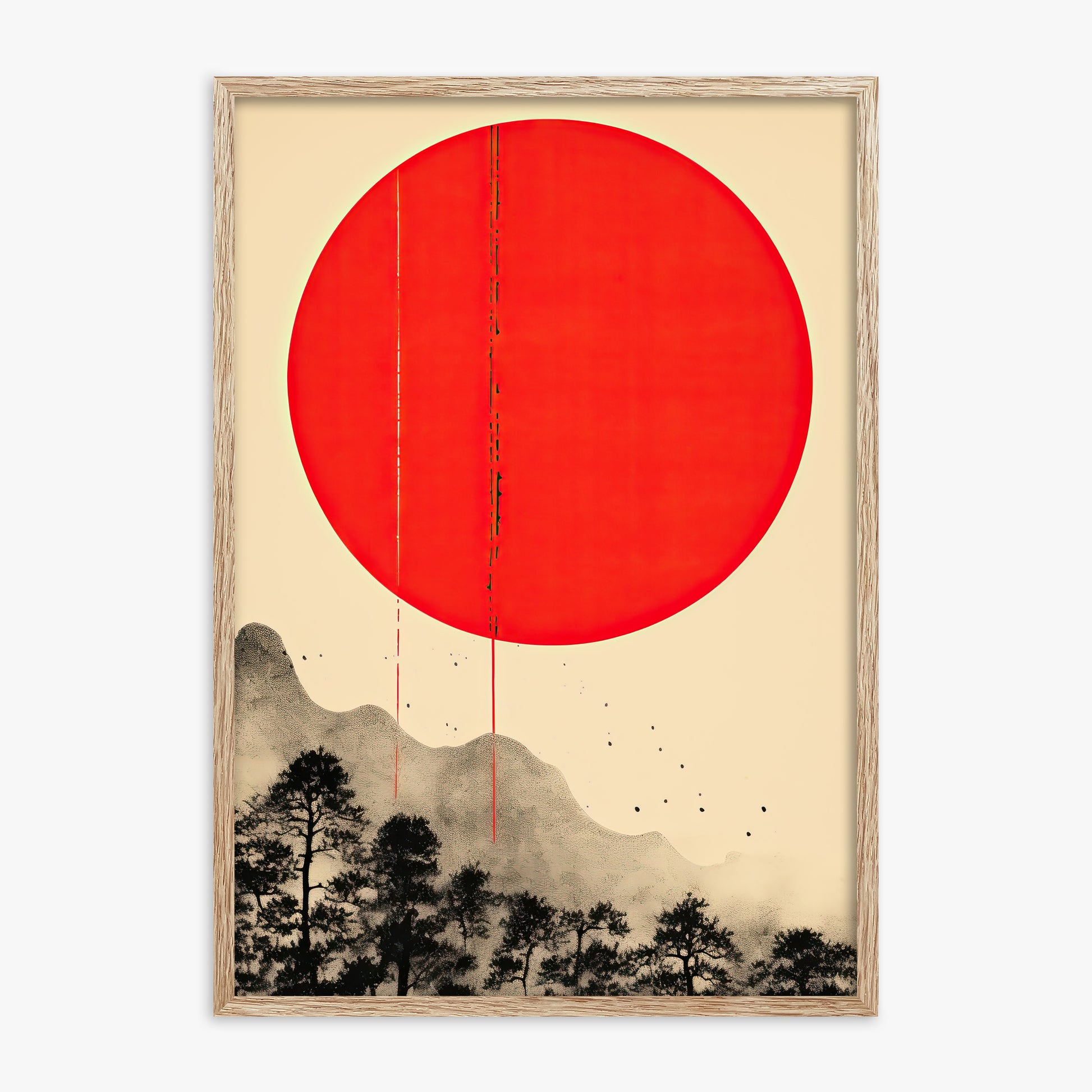 Scarlet Solitude, 70x100cm Framed Art Reproduction With Raw Oak Frame