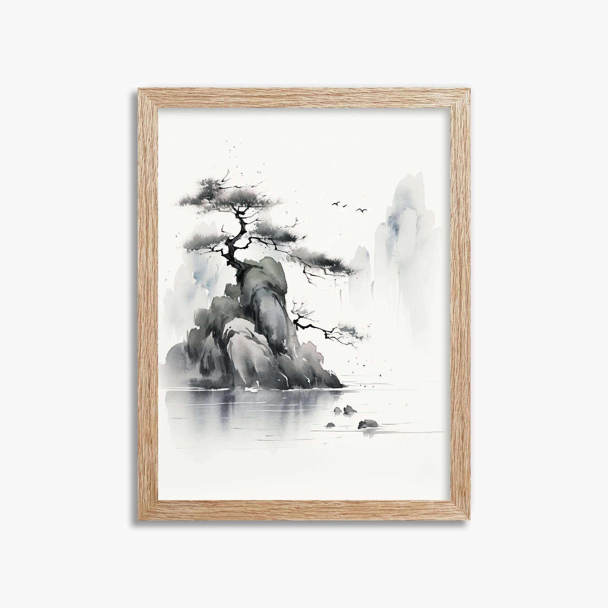 Misty Mountain Pine, 30x40cm Framed Poster With Raw Oak Frame