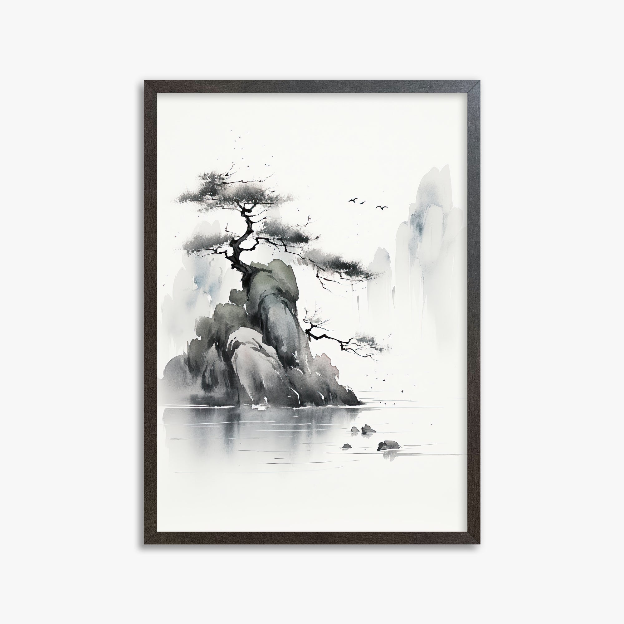 Misty Mountain Pine, 50x70cm Framed Poster With Espresso Frame