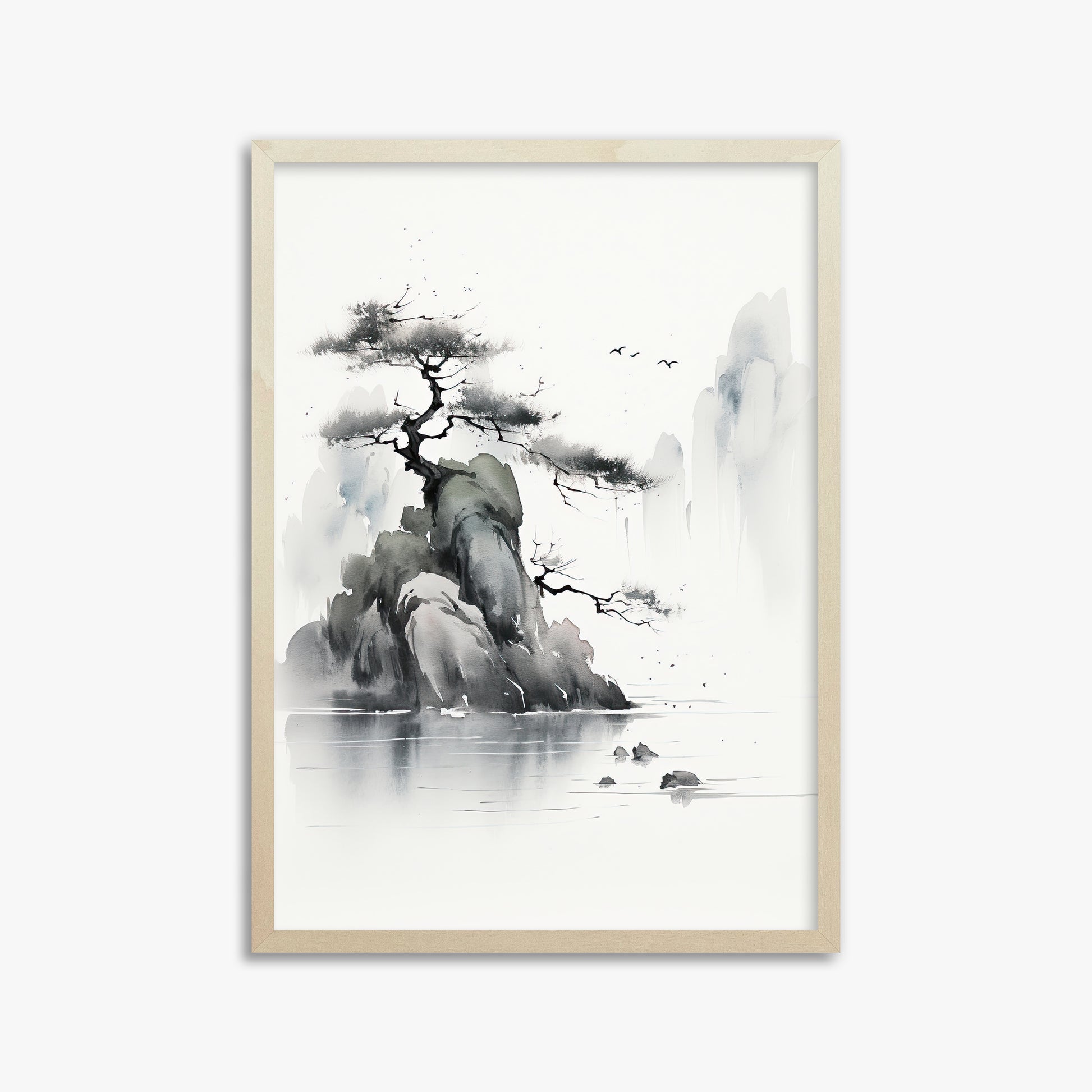 Misty Mountain Pine, 50x70cm Framed Poster With Lime Wood Frame
