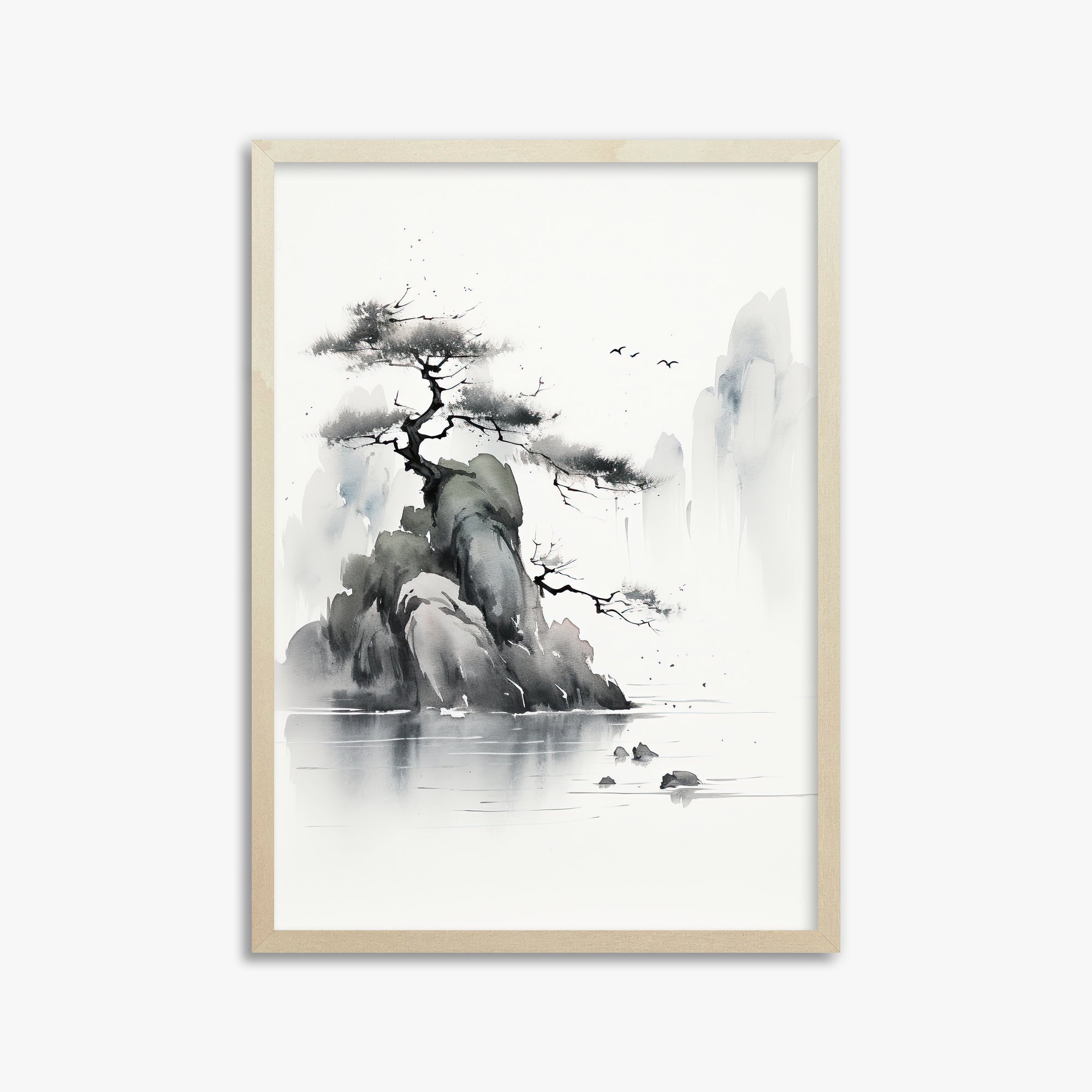 Misty Mountain Pine, 50x70cm Framed Poster With Lime Wood Frame