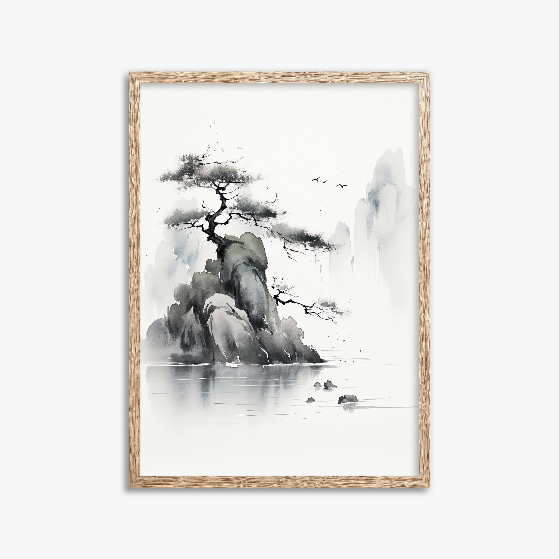 Misty Mountain Pine, 50x70cm Framed Poster With Raw Oak Frame