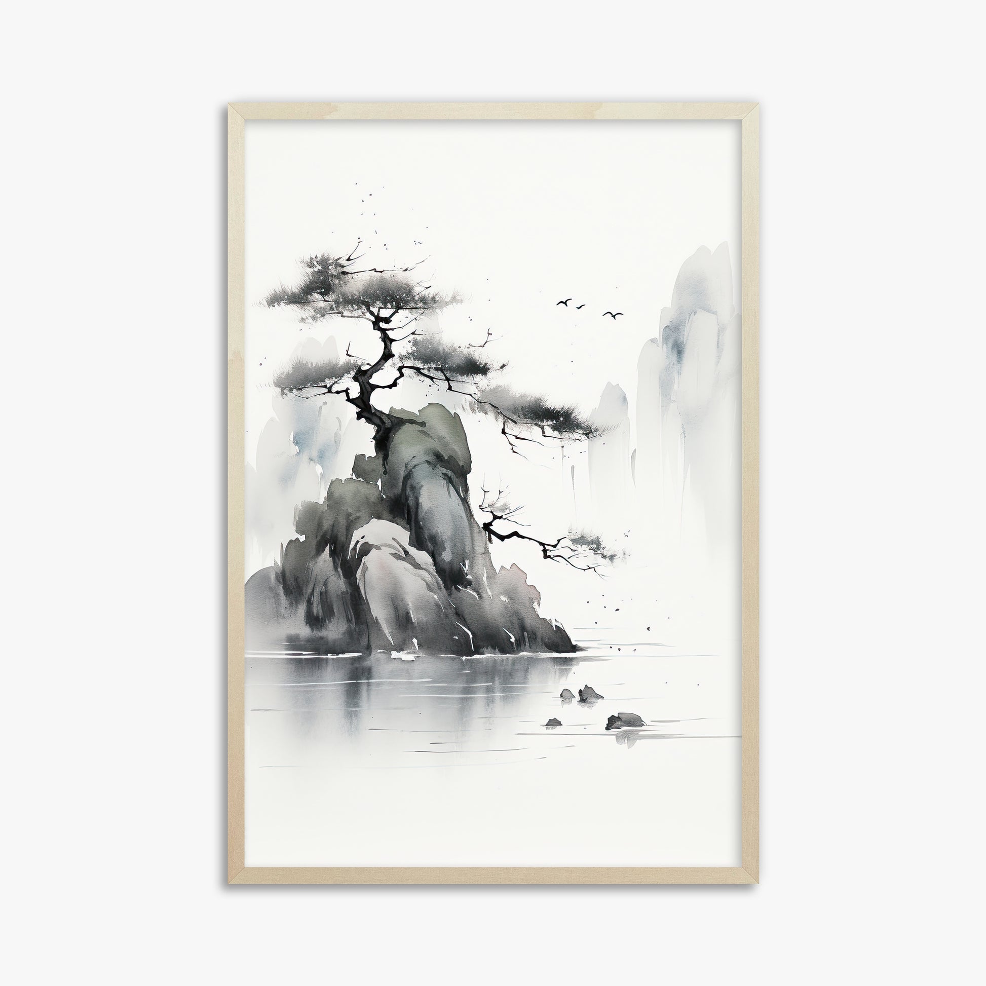 Misty Mountain Pine, 61x91cm Framed Poster With Lime Wood Frame