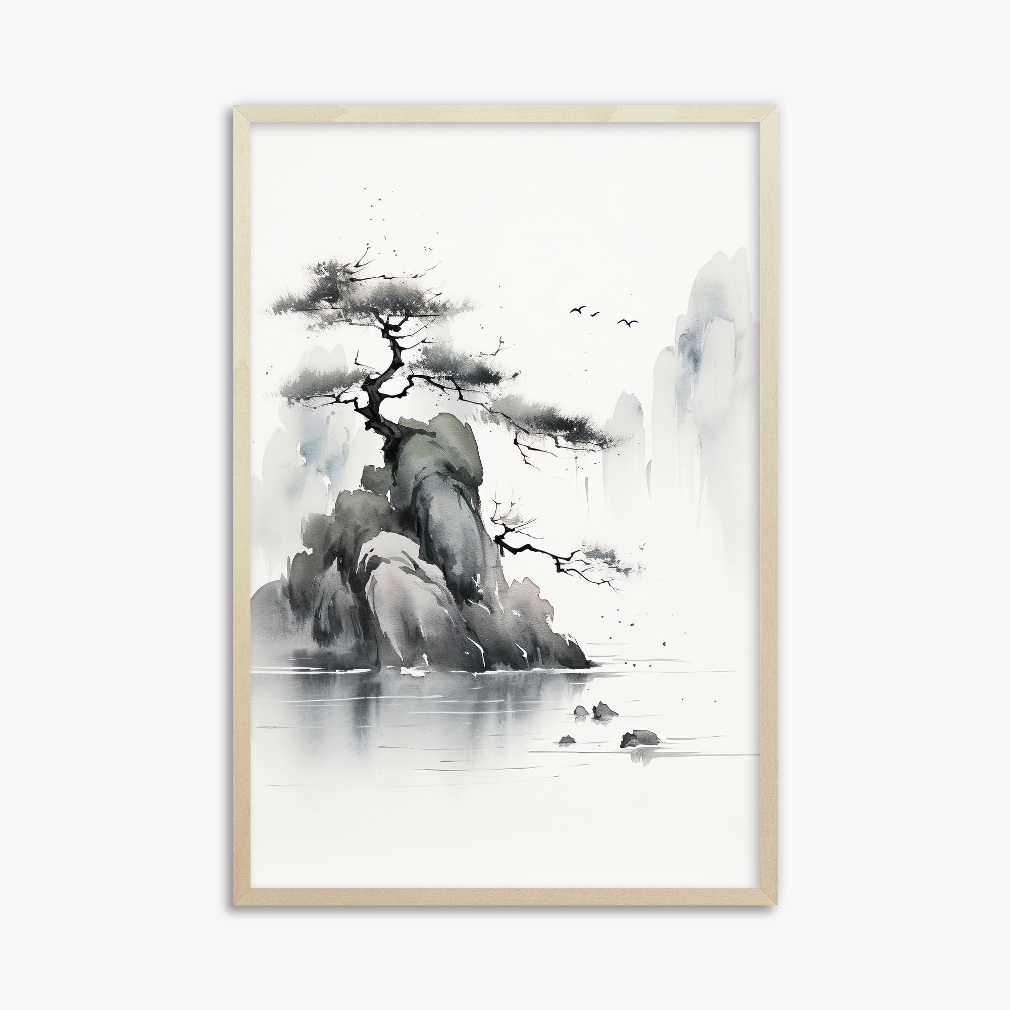 Misty Mountain Pine, 61x91cm Framed Poster With Lime Wood Frame