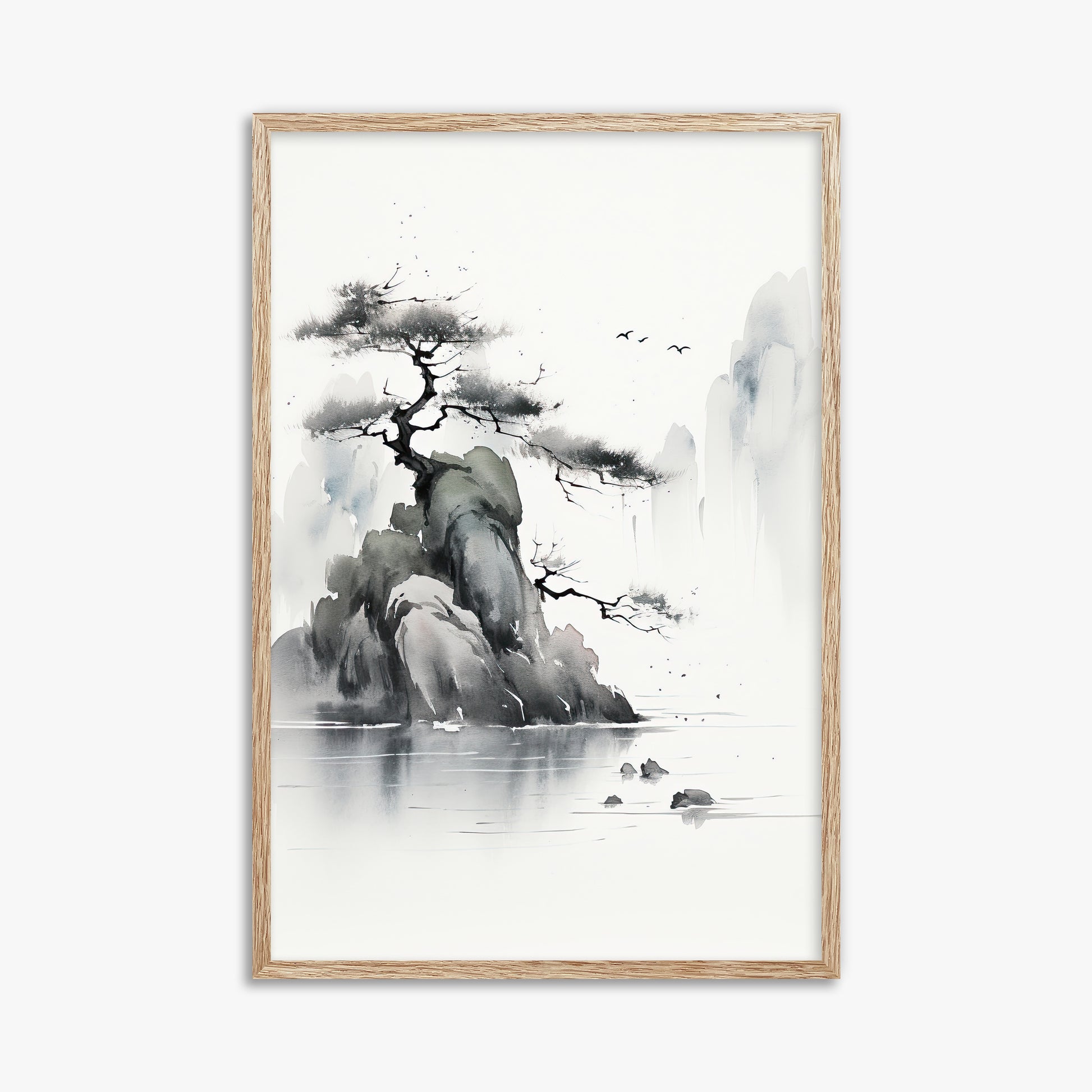 Misty Mountain Pine, 61x91cm Framed Poster With Raw Oak Frame