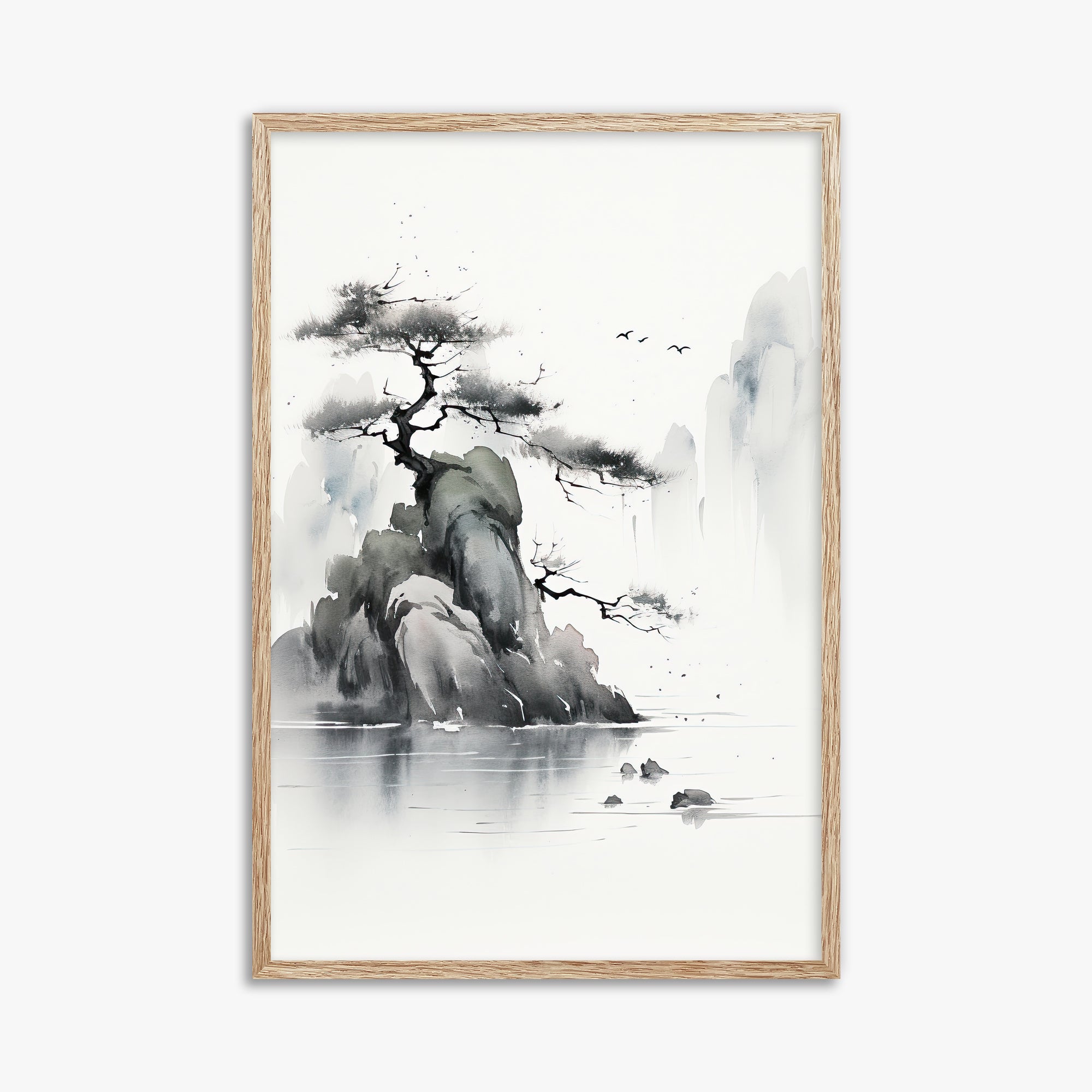 Misty Mountain Pine, 61x91cm Framed Poster With Raw Oak Frame