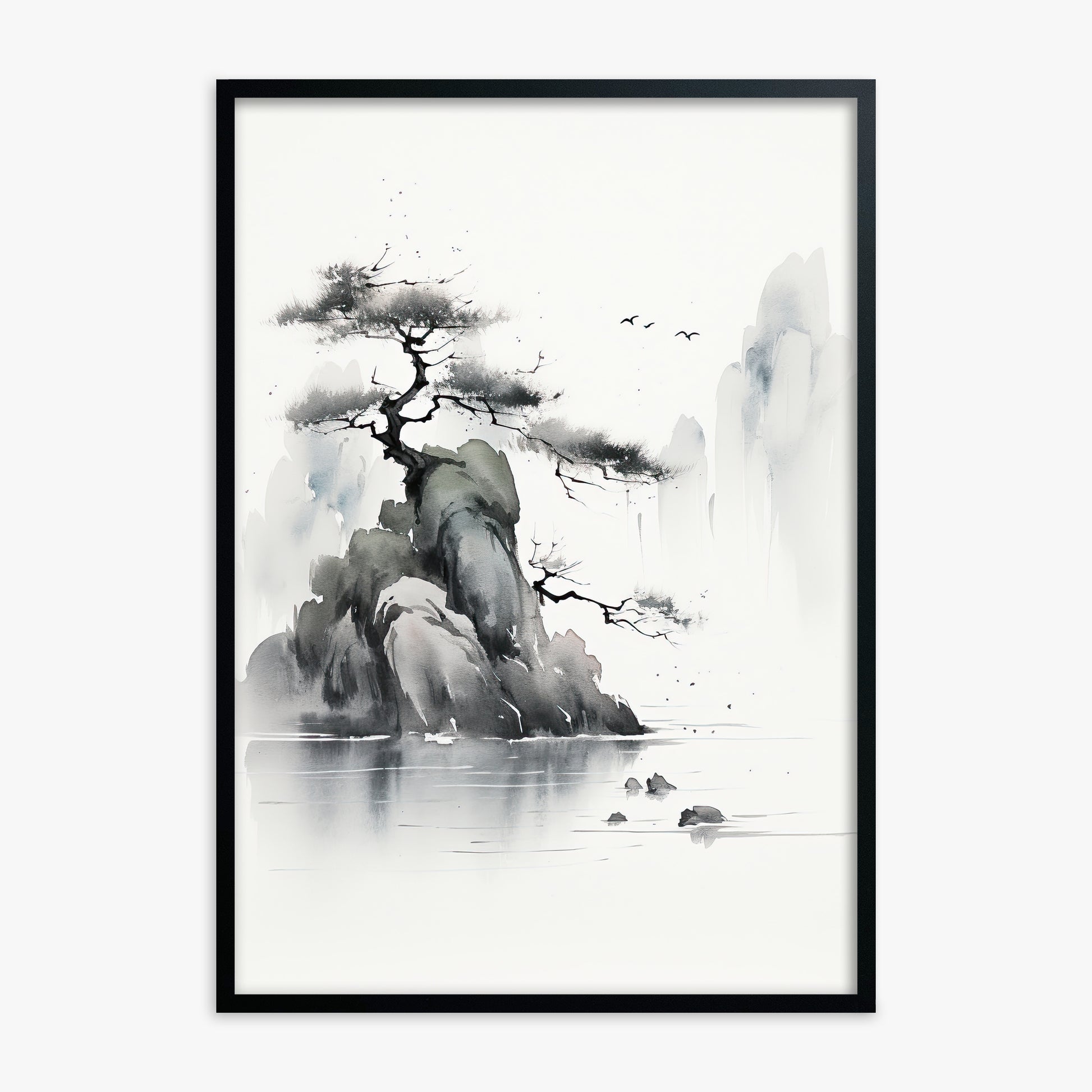 Misty Mountain Pine, Black Framed Poster With Black Frame