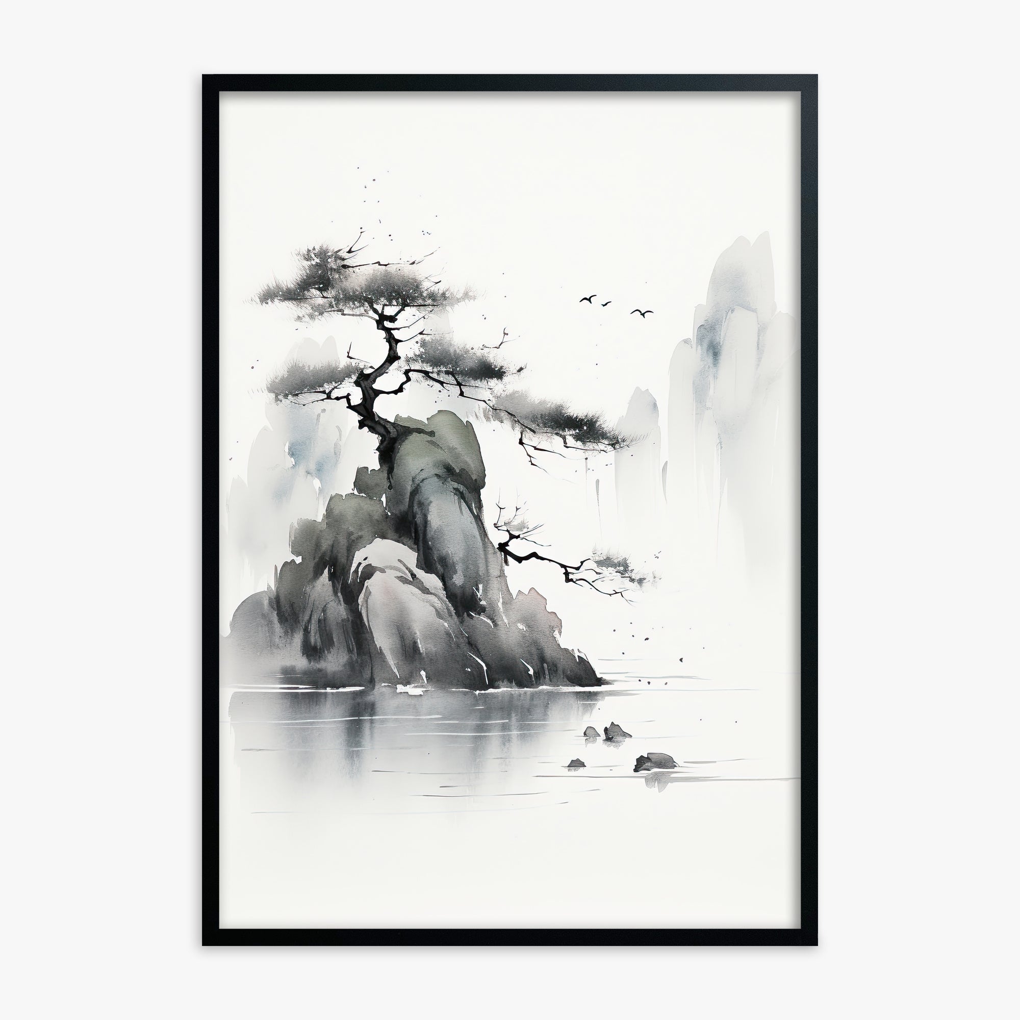 Misty Mountain Pine, Black Framed Poster With Black Frame