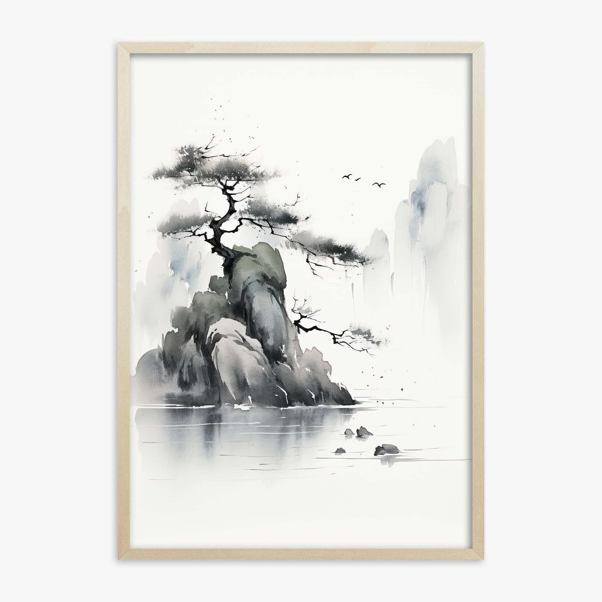 Misty Mountain Pine, 70x100cm Framed Poster With Lime Wood Frame