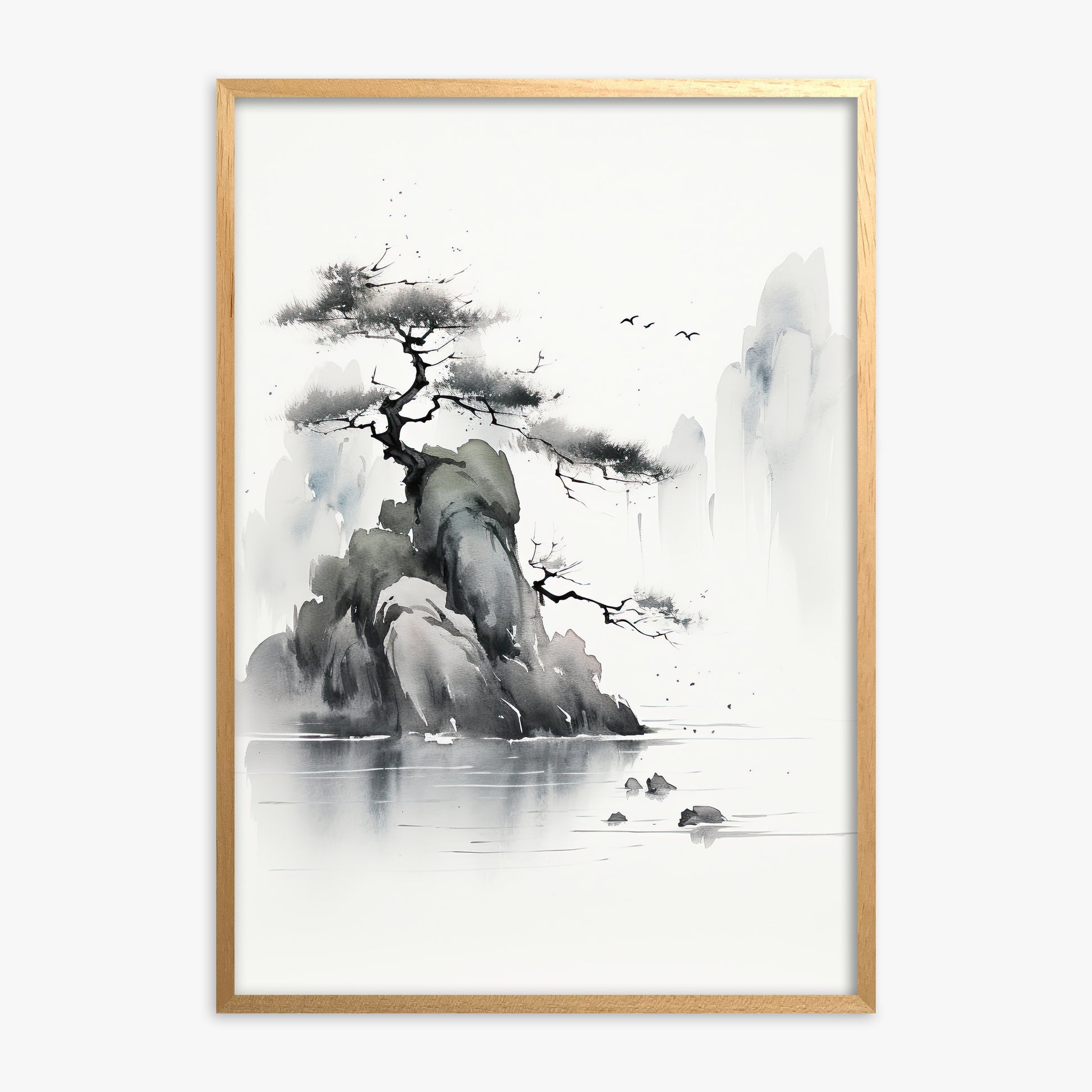 Misty Mountain Pine, Oak Framed Poster With Oak Frame