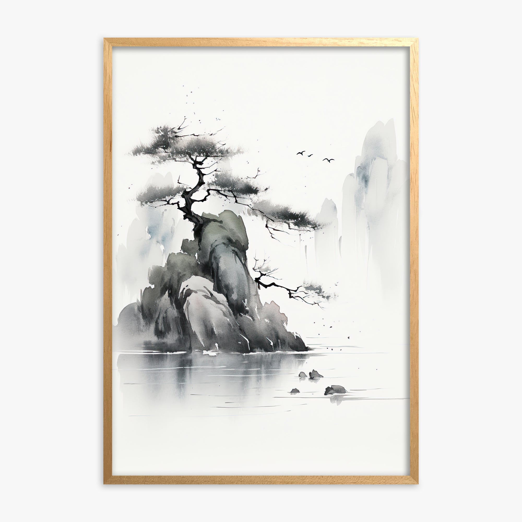 Misty Mountain Pine, Oak Framed Poster With Oak Frame