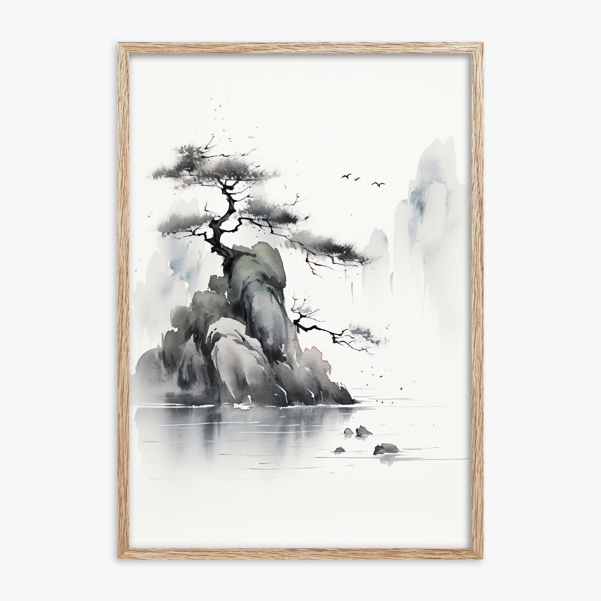 Misty Mountain Pine, 70x100cm Framed Poster With Raw Oak Frame