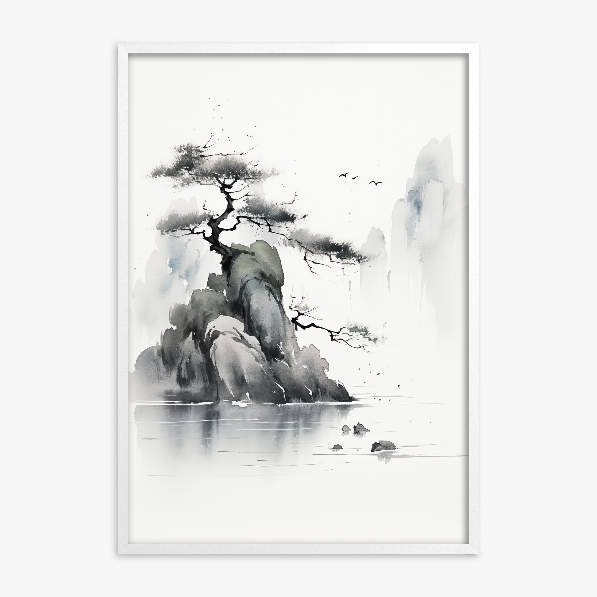 Misty Mountain Pine, White Framed Poster With White Frame