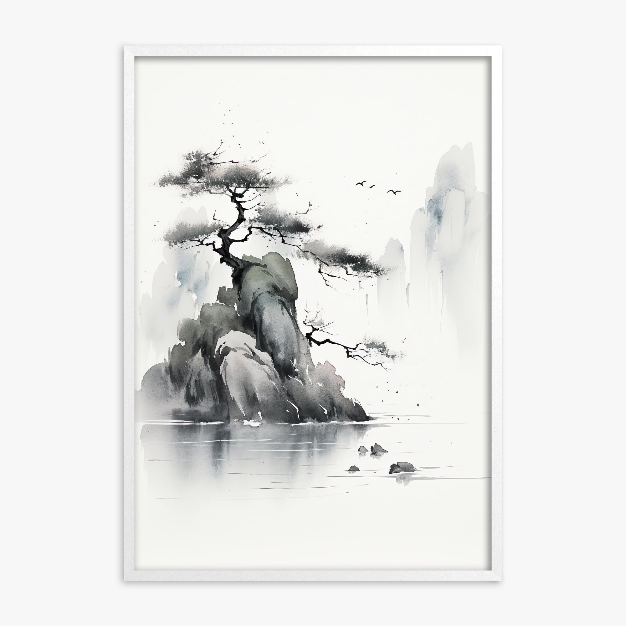 Misty Mountain Pine, White Framed Poster With White Frame