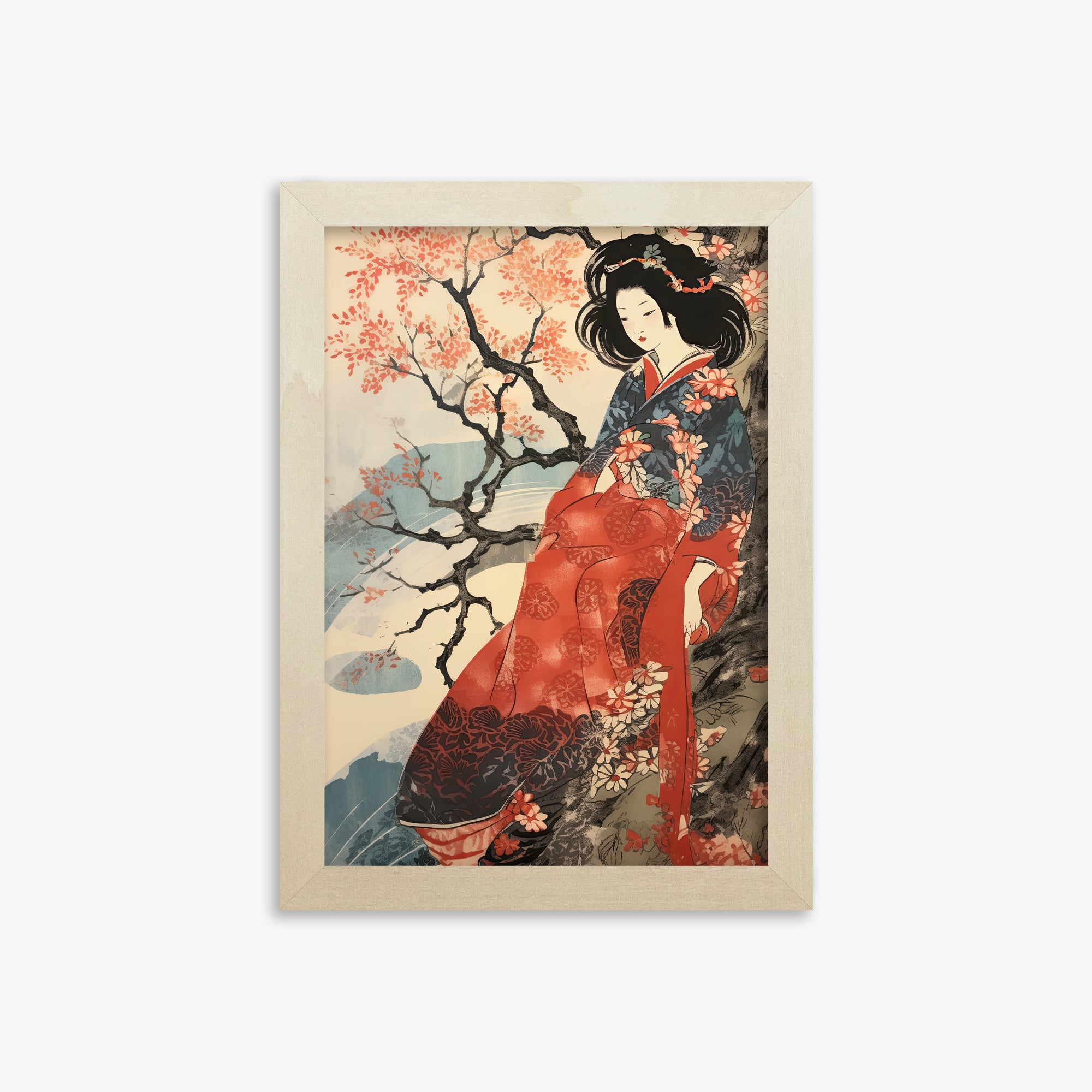 Cherry Blossom Serenity, 21x30cm Framed Poster With Lime Wood Frame