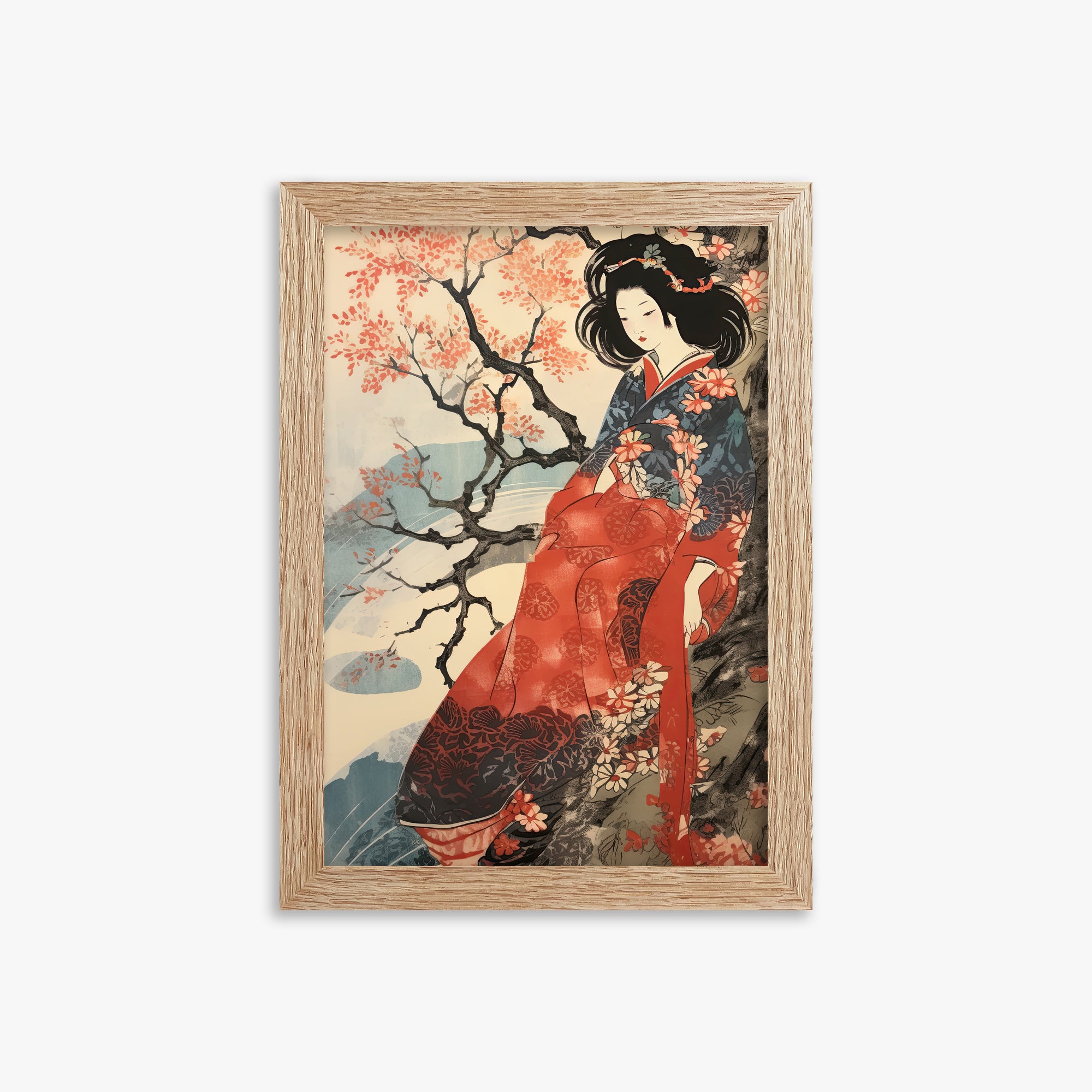 Cherry Blossom Serenity, 21x30cm Framed Poster With Raw Oak Frame