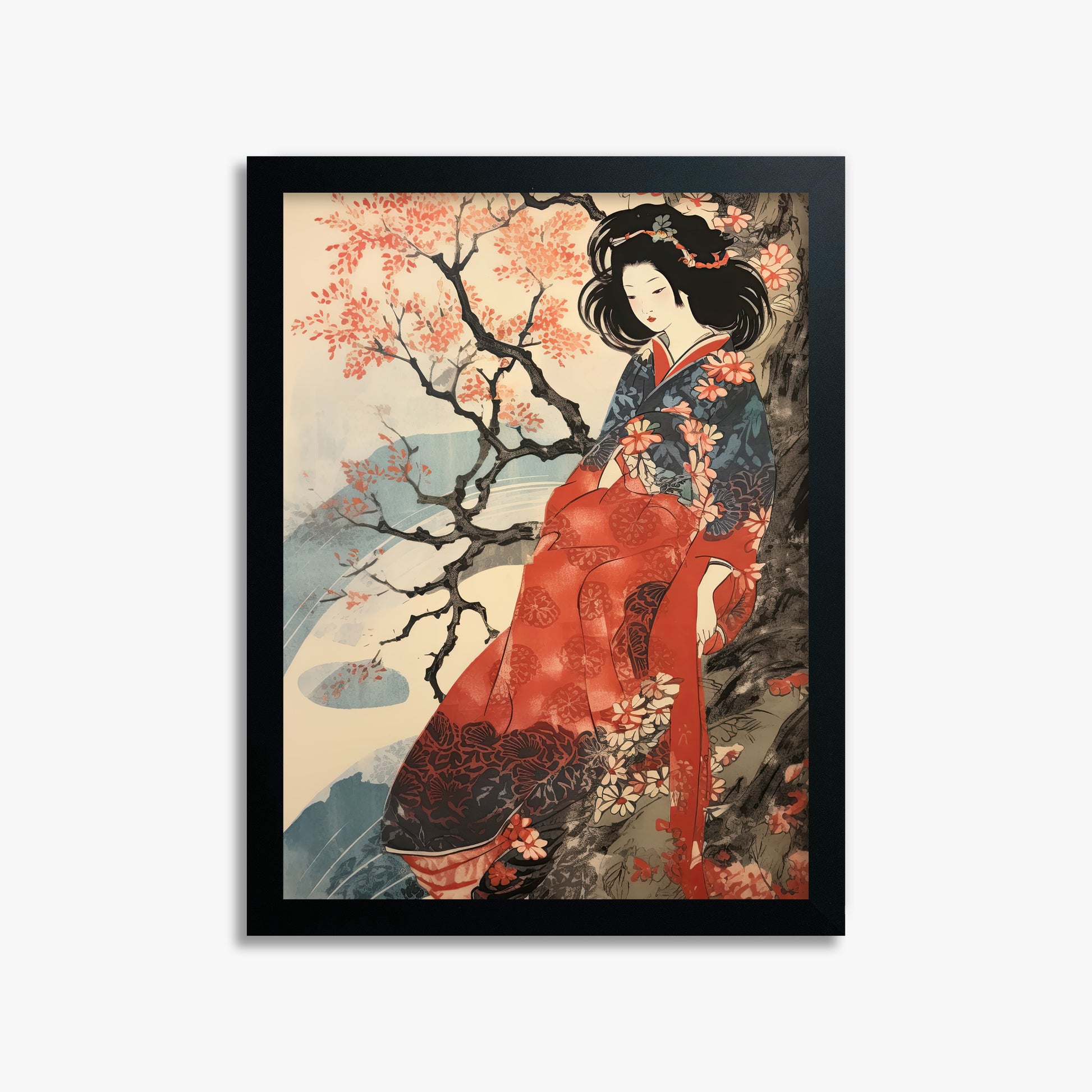 Cherry Blossom Serenity, 30x40cm Framed Poster With Black Frame