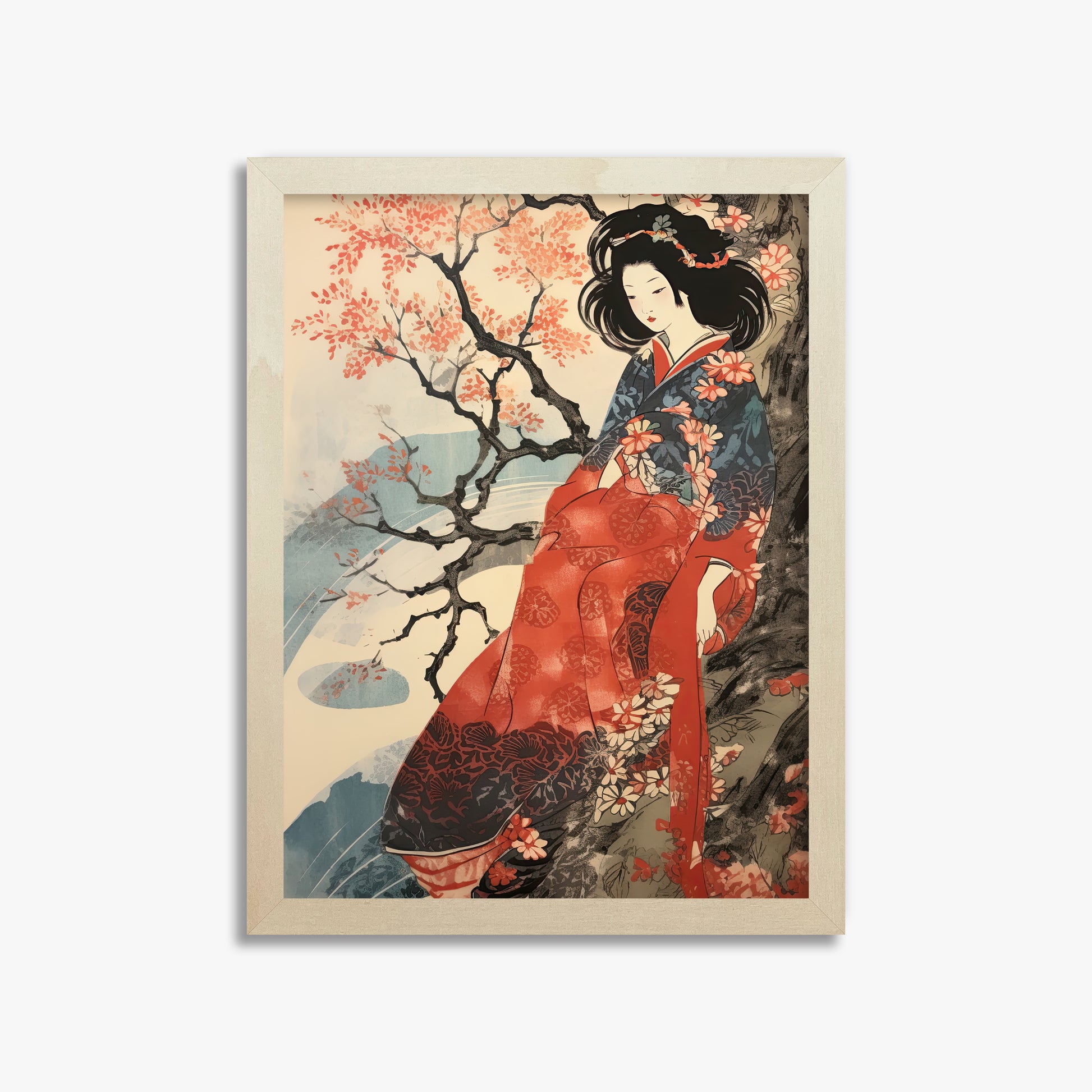 Cherry Blossom Serenity, 30x40cm Framed Poster With Lime Wood Frame