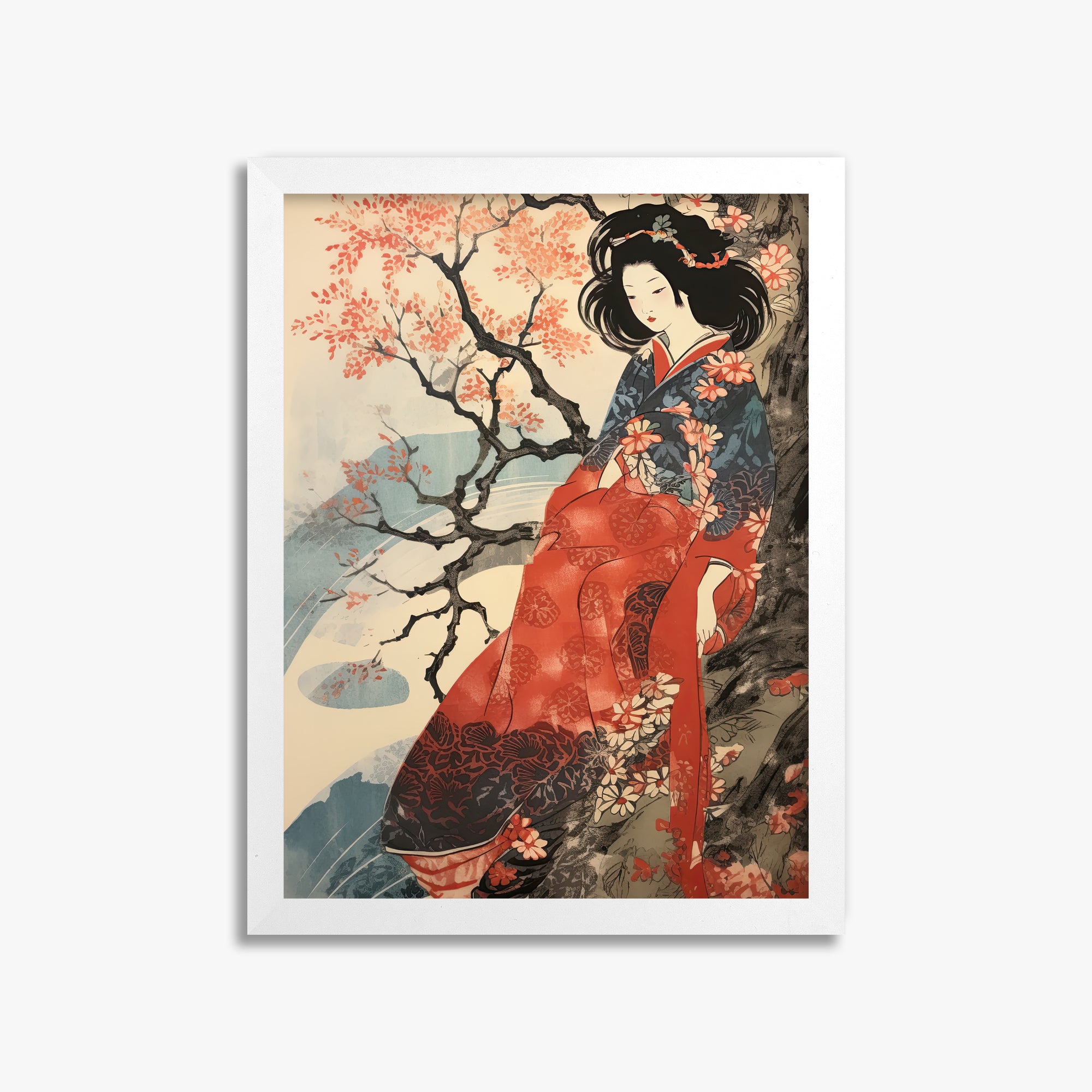 Cherry Blossom Serenity, 30x40cm Framed Poster With White Frame
