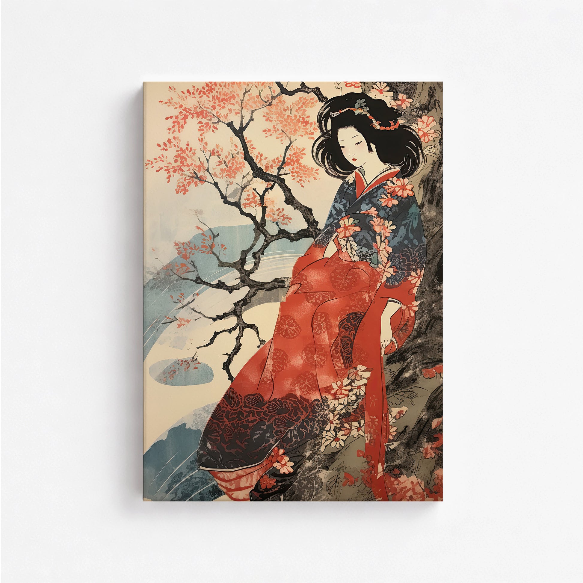 Cherry Blossom Serenity, 50x70cm Satin Canvas Poster