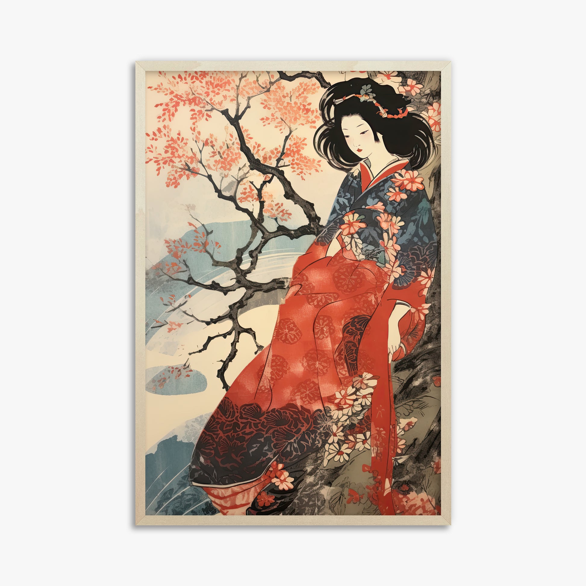 Cherry Blossom Serenity, 61x91cm Framed Poster With Lime Wood Frame