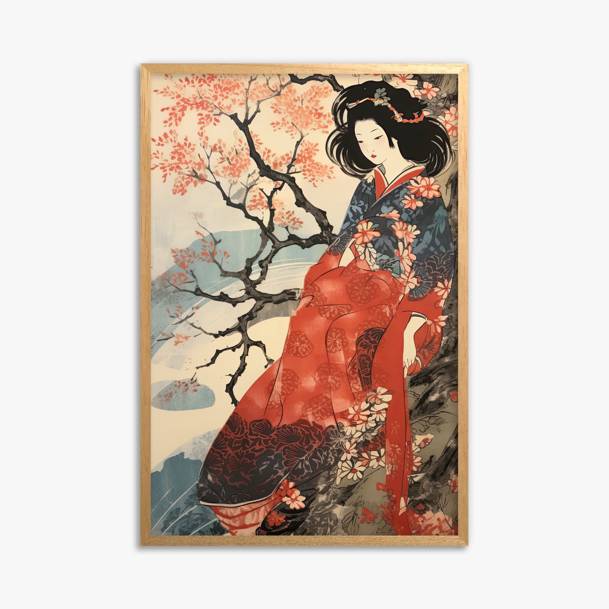 Cherry Blossom Serenity, 61x91cm Framed Poster With Oak Frame