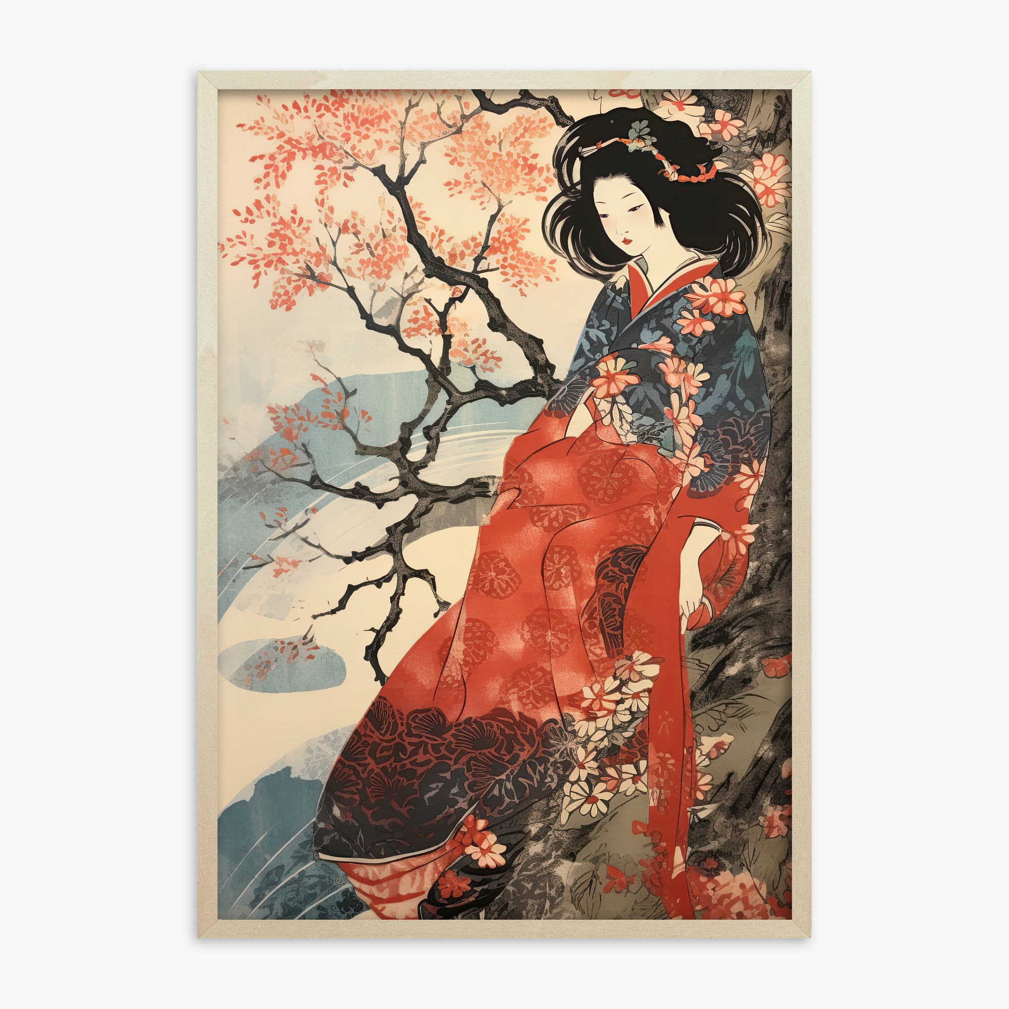 Cherry Blossom Serenity, 70x100cm Framed Poster With Lime Wood Frame