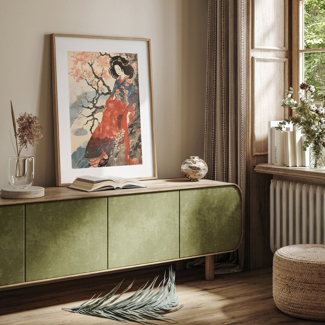 Cherry Blossom Serenity, 50x70cm Framed Poster With Black Frame