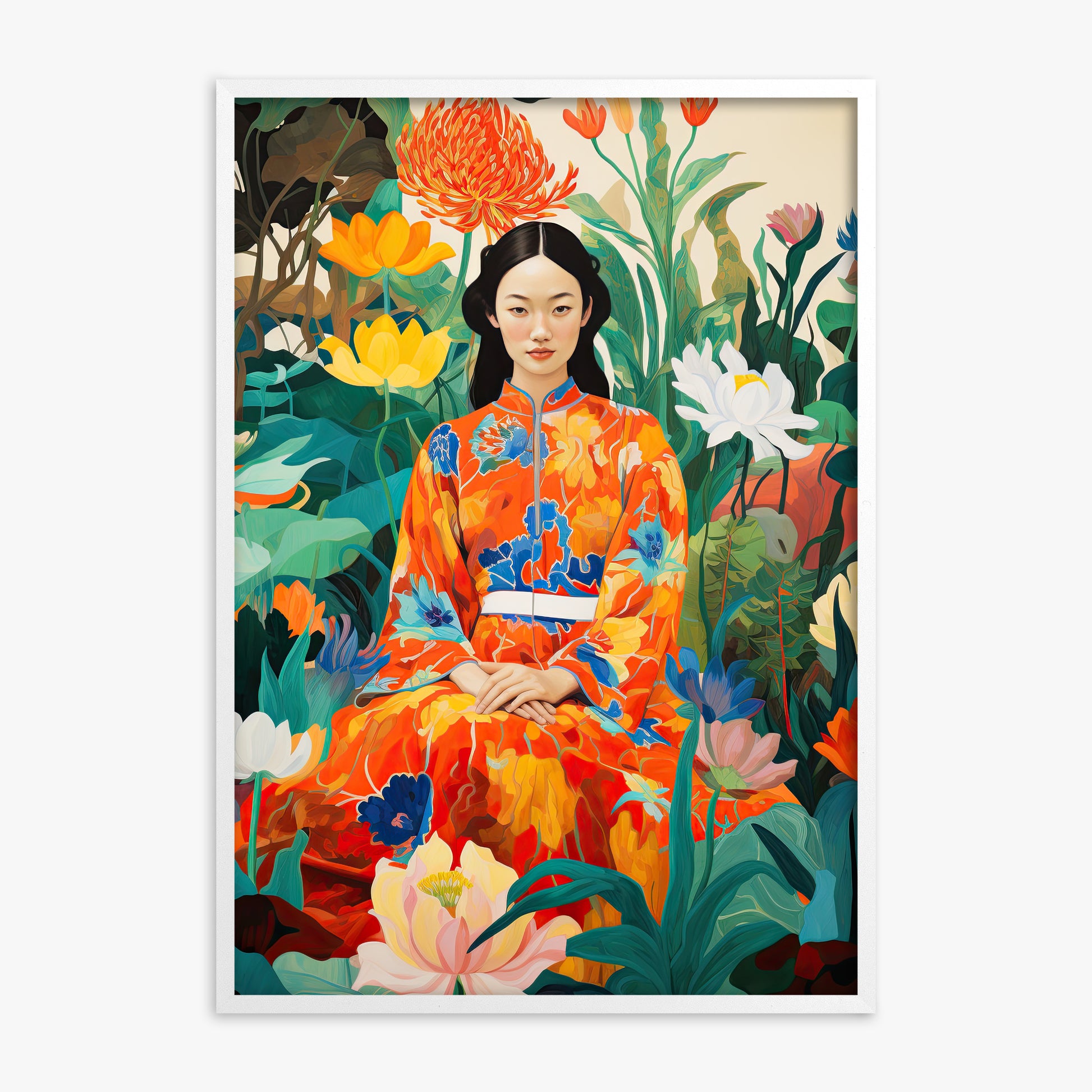 Garden Muse, White Framed Poster With White Frame