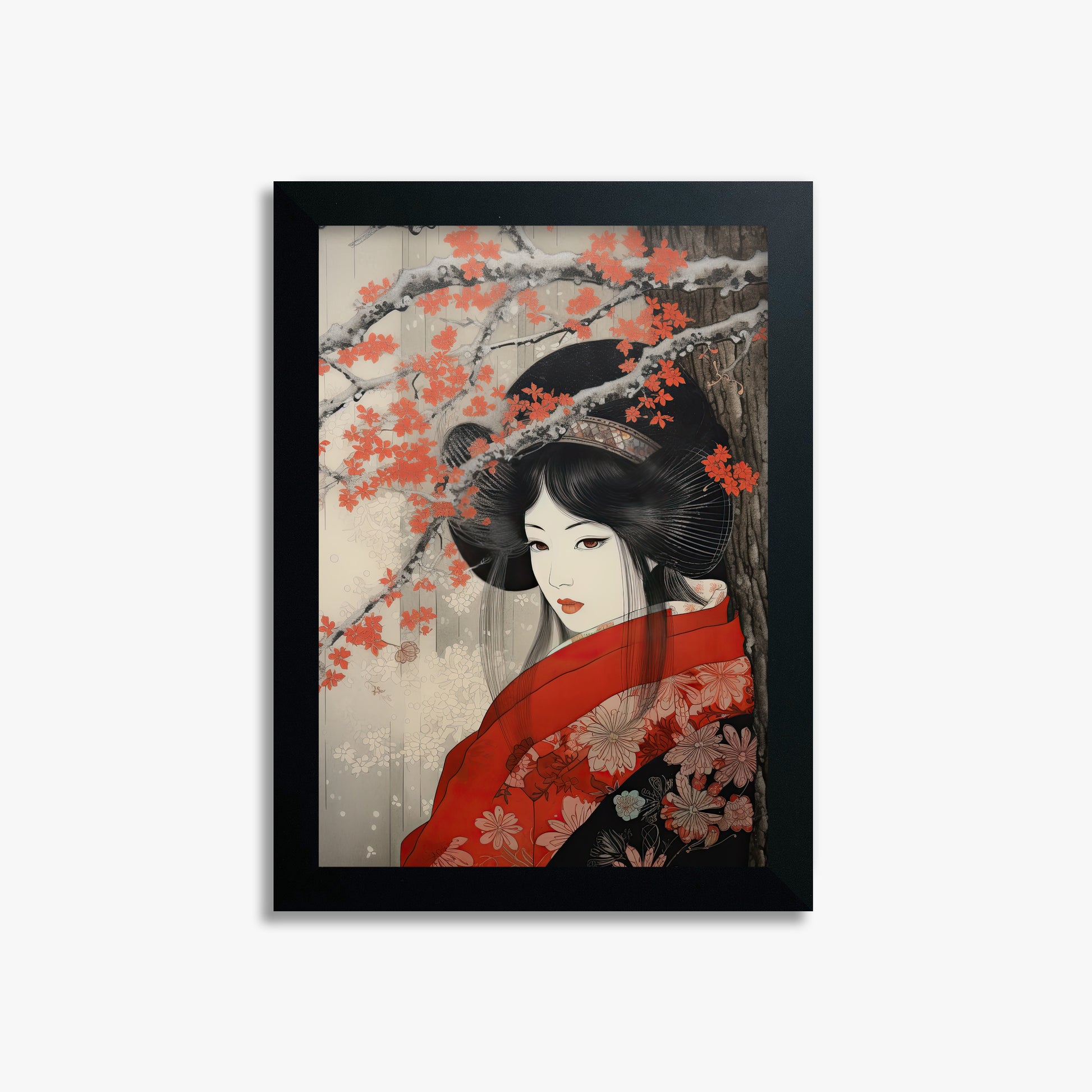 Blossom Geisha Elegance, 21x30cm Framed Poster With Black Frame