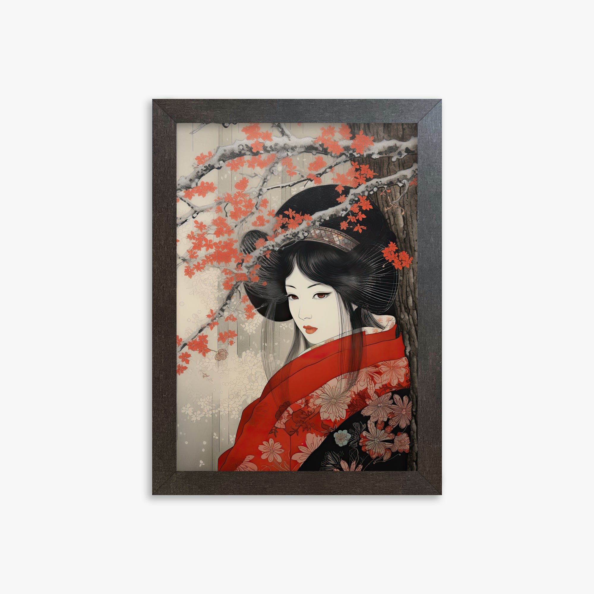 Blossom Geisha Elegance, 21x30cm Framed Poster With Espresso Frame